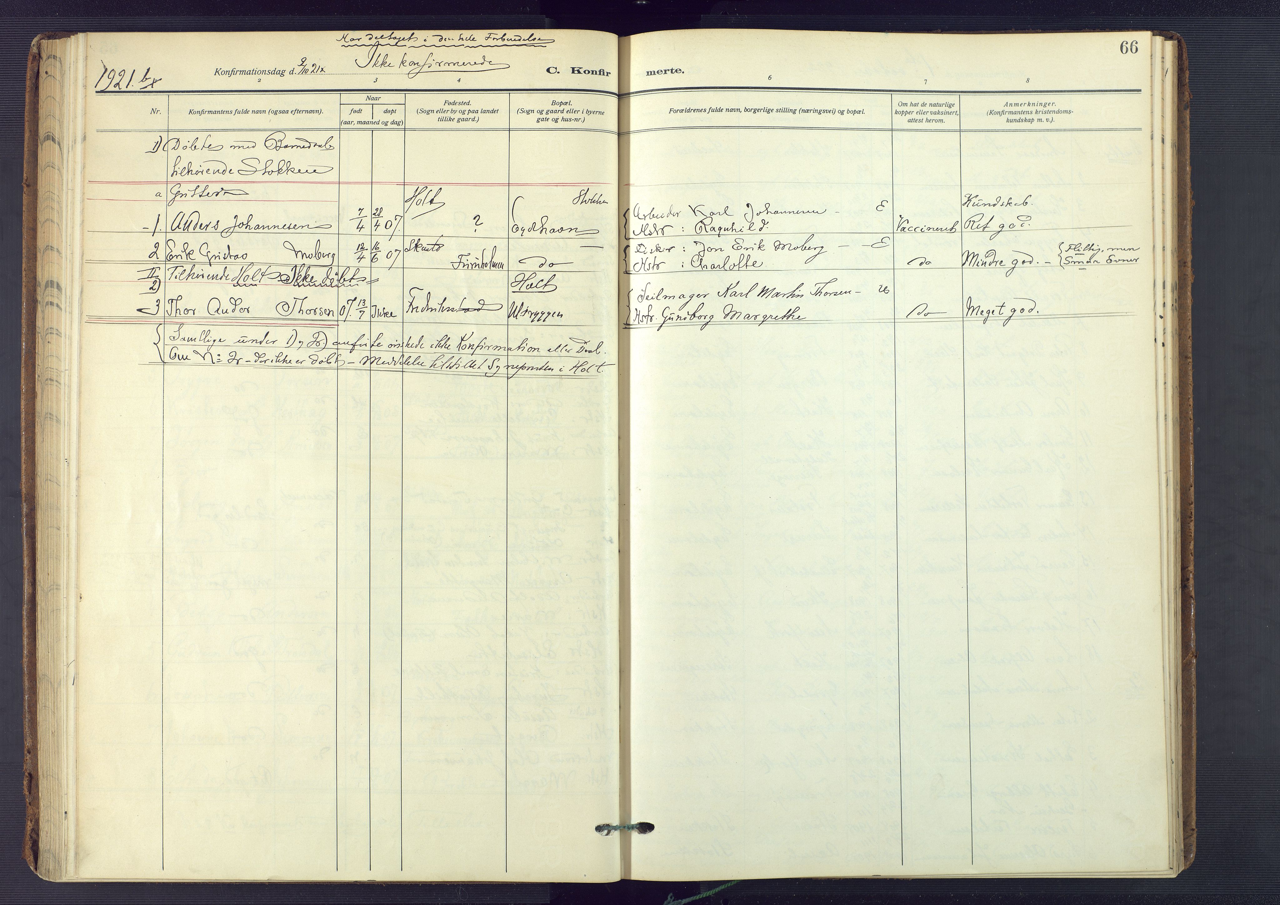 Austre Moland sokneprestkontor, AV/SAK-1111-0001/F/Fa/Fab/L0003: Parish register (official) no. A 3, 1914-1927, p. 66