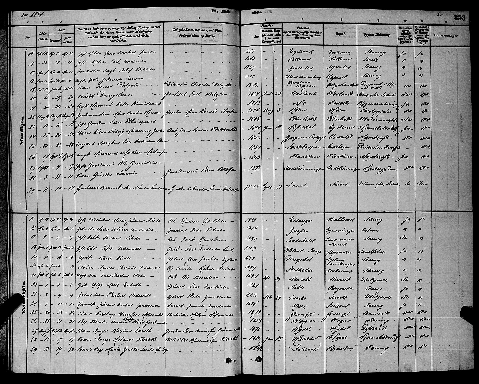 Bamble kirkebøker, AV/SAKO-A-253/G/Ga/L0008: Parish register (copy) no. I 8, 1878-1888, p. 353