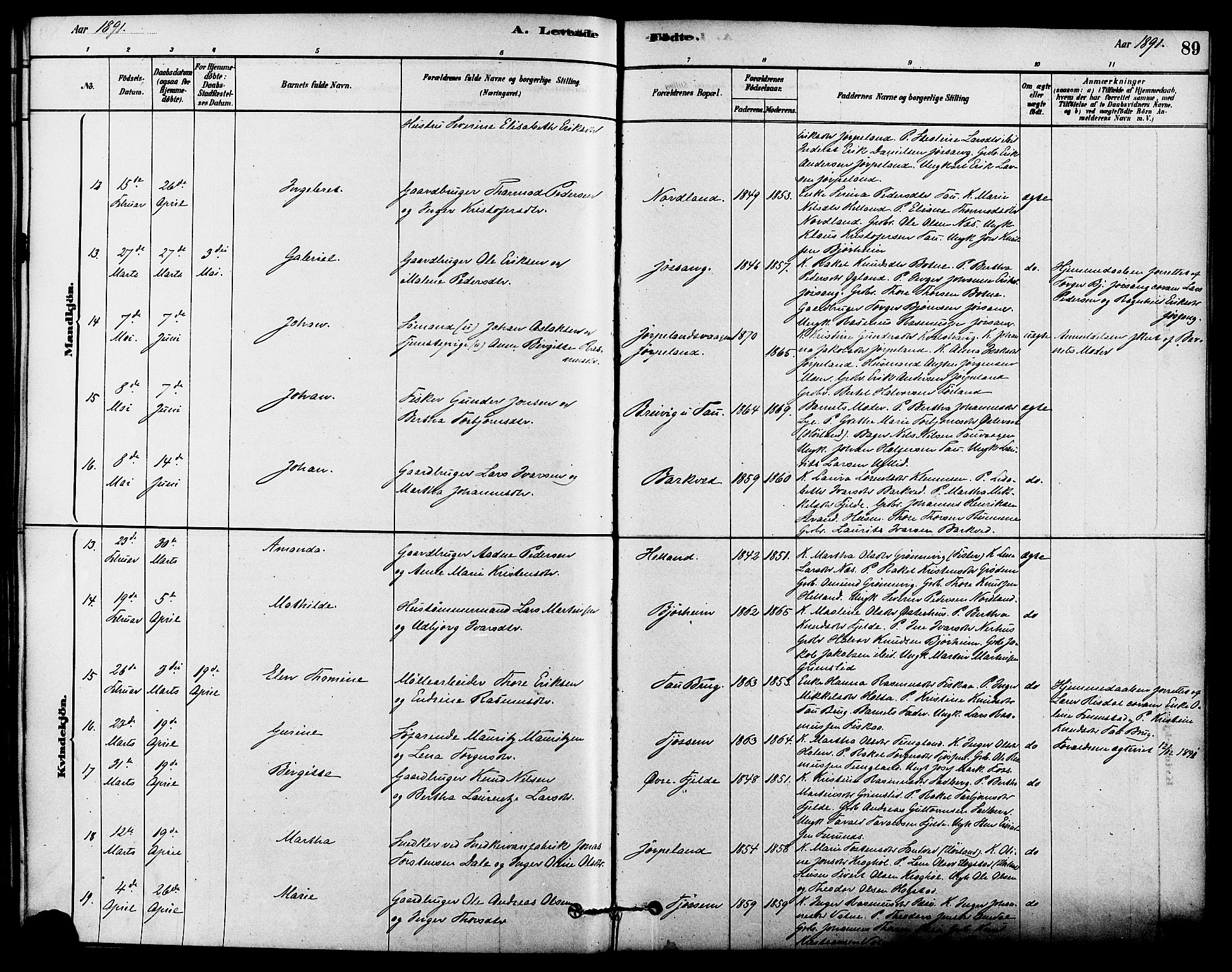 Strand sokneprestkontor, SAST/A-101828/H/Ha/Haa/L0009: Parish register (official) no. A 9, 1877-1908, p. 89