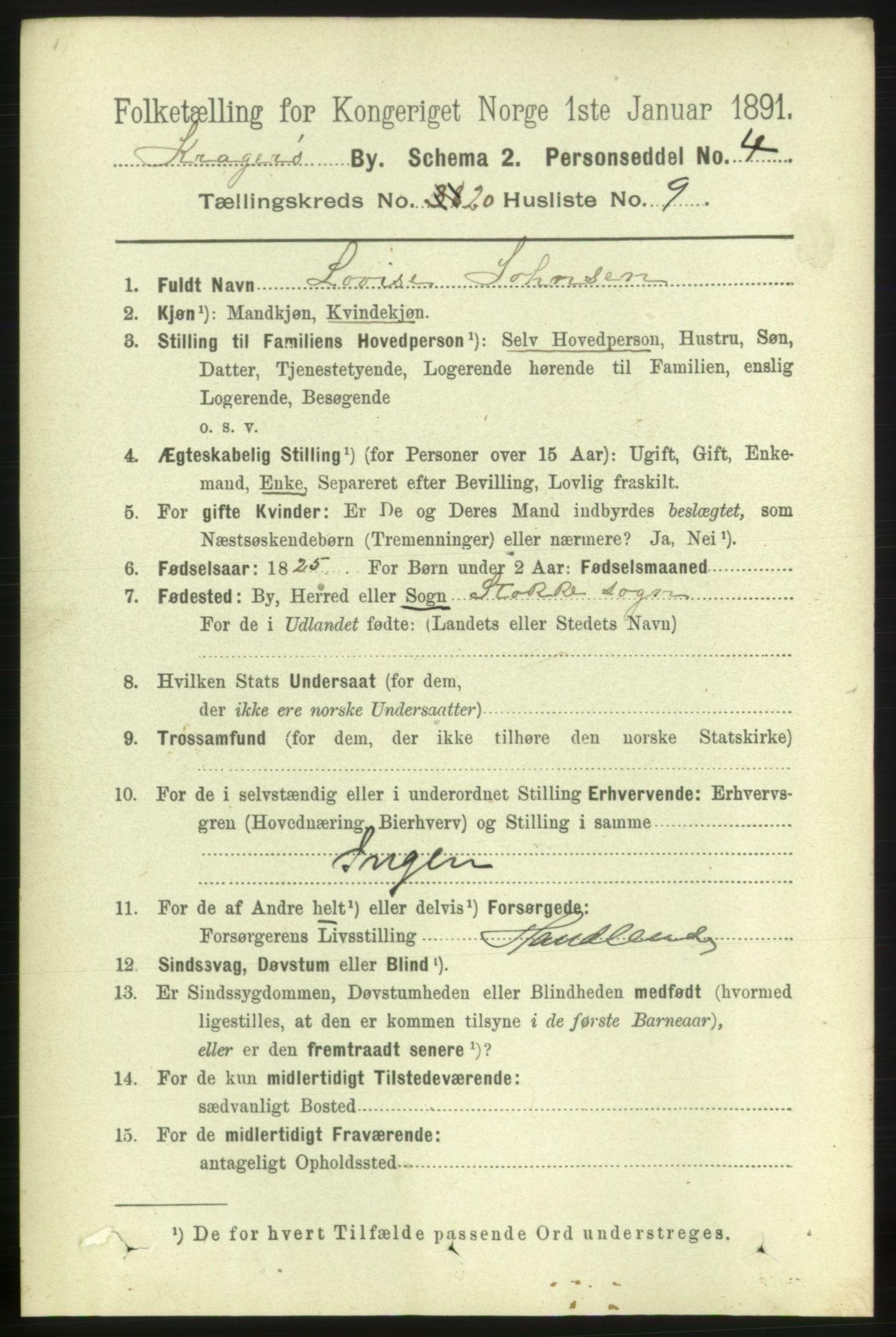 RA, 1891 census for 0801 Kragerø, 1891, p. 4670