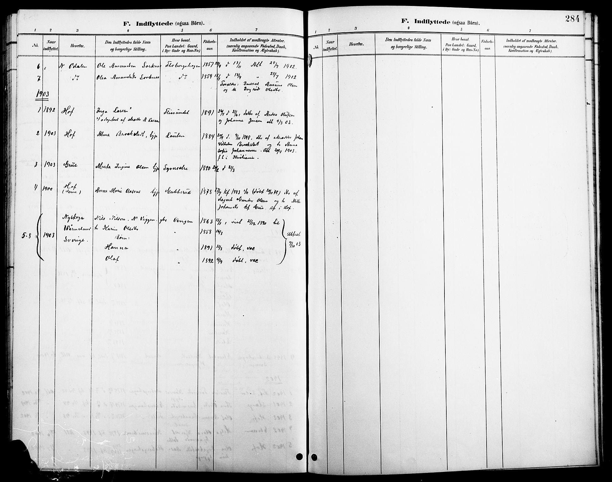 Åsnes prestekontor, SAH/PREST-042/H/Ha/Hab/L0004: Parish register (copy) no. 4, 1895-1909, p. 284