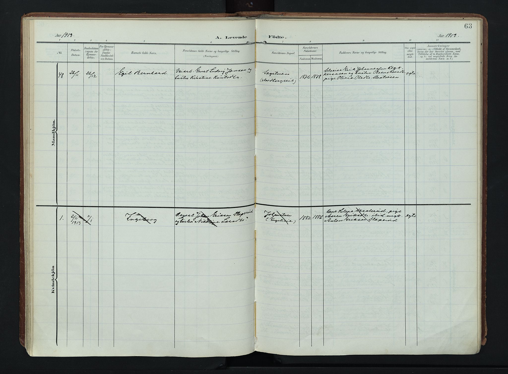 Søndre Land prestekontor, SAH/PREST-122/K/L0007: Parish register (official) no. 7, 1905-1914, p. 63