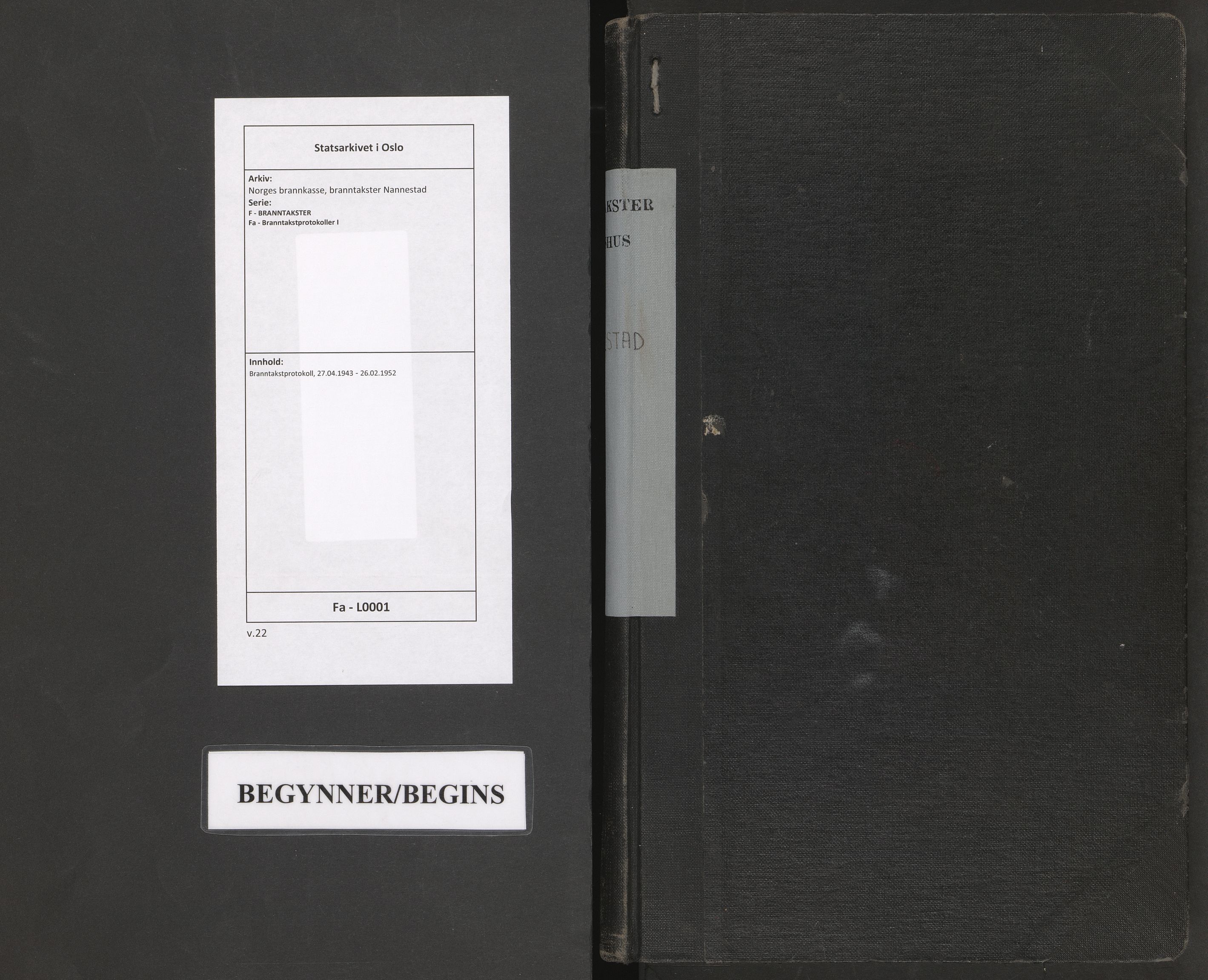 Norges brannkasse, branntakster Nannestad, AV/SAO-A-11391/F/Fa/L0001: Branntakstprotokoll, 1943-1952