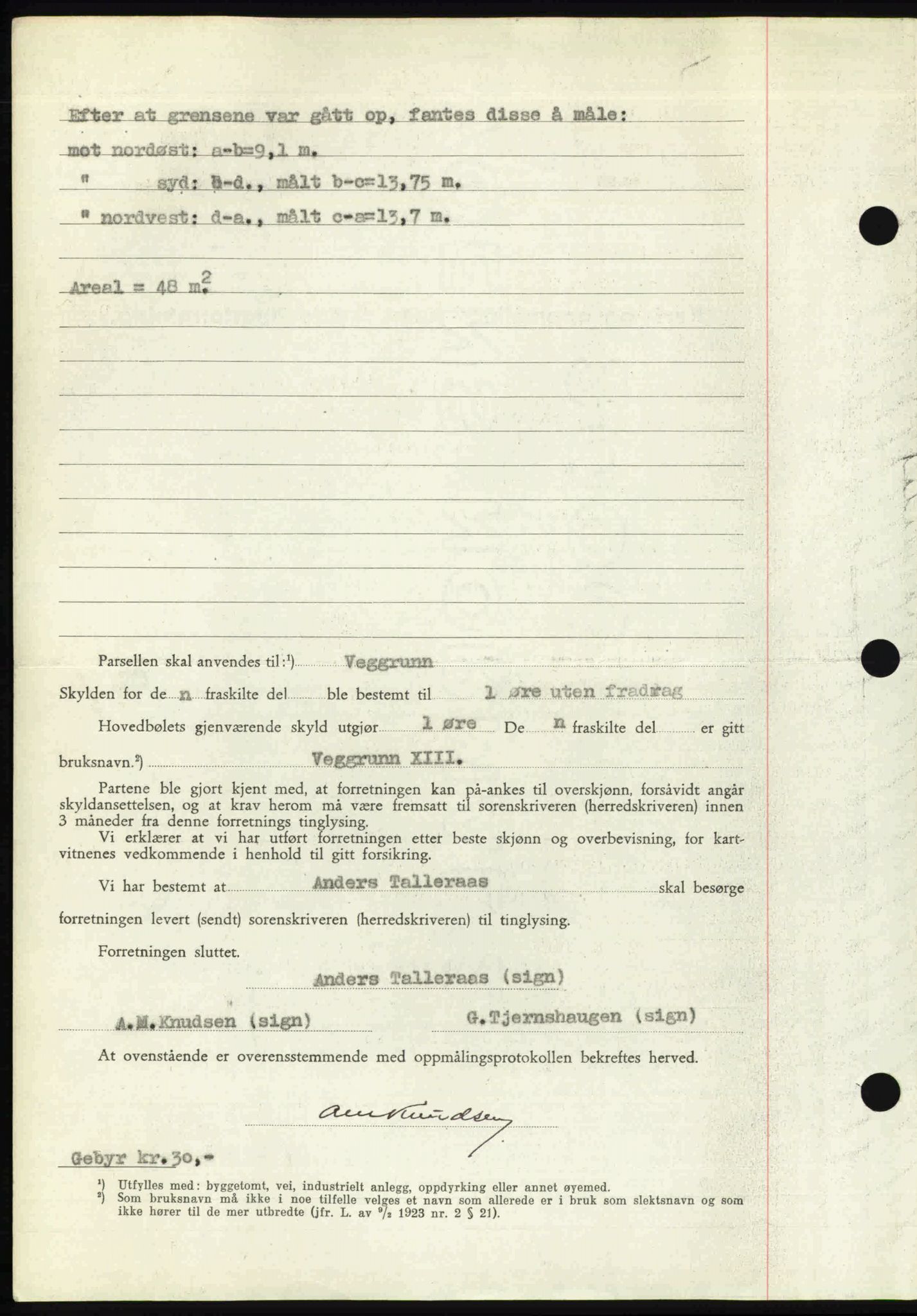 Follo sorenskriveri, SAO/A-10274/G/Ga/Gaa/L0085: Mortgage book no. I 85, 1948-1948, Diary no: : 3909/1948