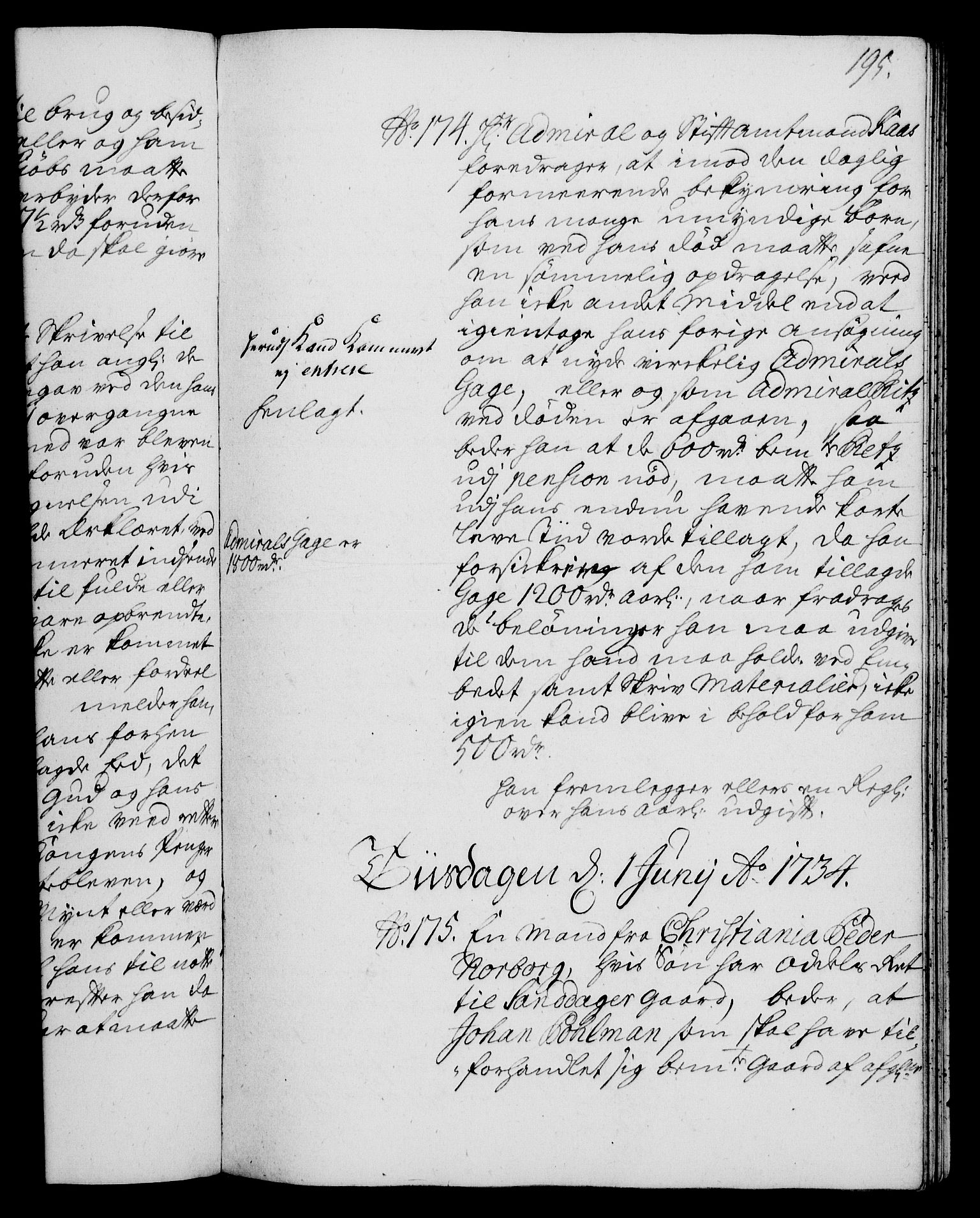 Rentekammeret, Kammerkanselliet, RA/EA-3111/G/Gh/Gha/L0016: Norsk ekstraktmemorialprotokoll (merket RK 53.61), 1734-1735, p. 195