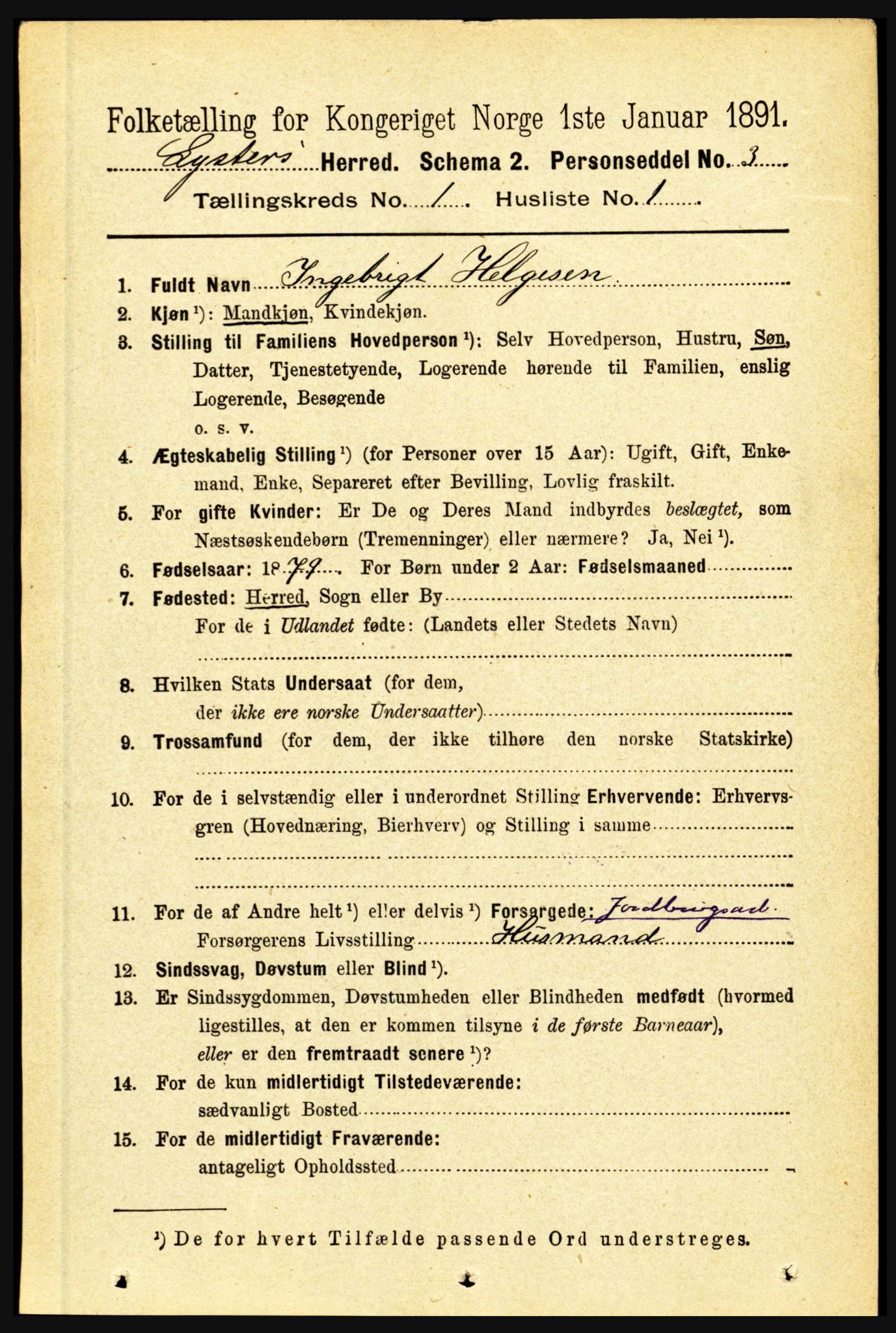 RA, 1891 census for 1426 Luster, 1891, p. 154