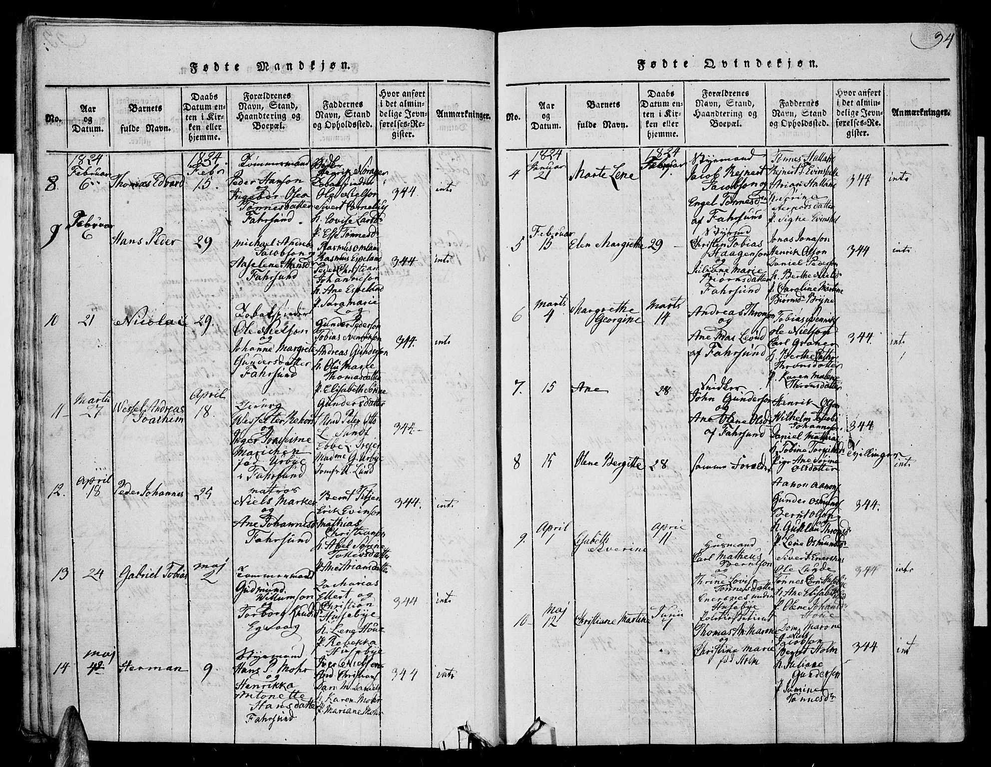 Farsund sokneprestkontor, AV/SAK-1111-0009/F/Fa/L0002: Parish register (official) no. A 2, 1815-1836, p. 34