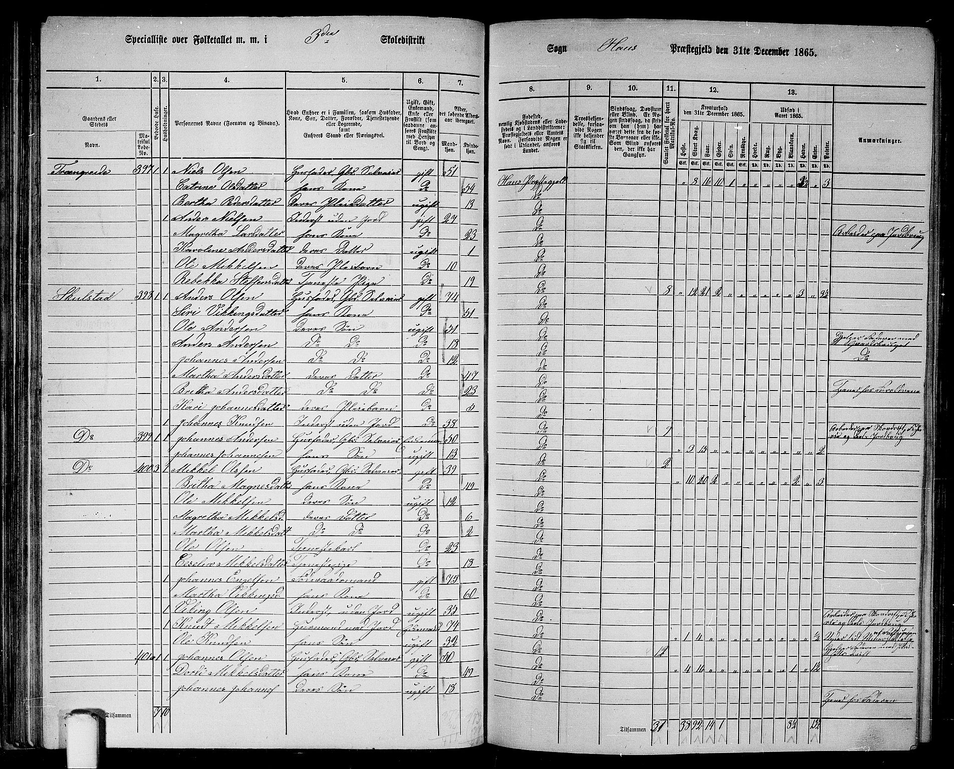 RA, 1865 census for Haus, 1865, p. 71