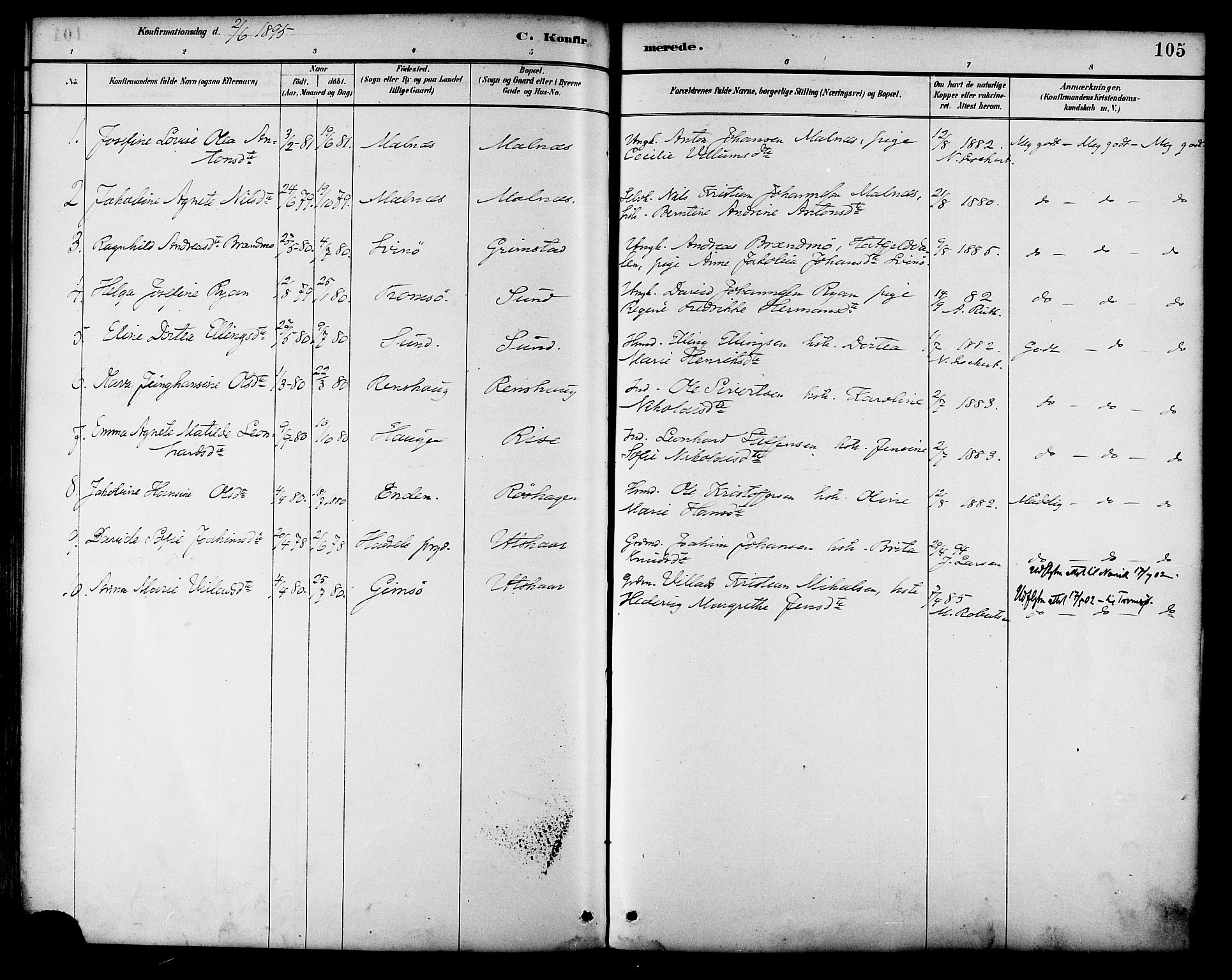 Ministerialprotokoller, klokkerbøker og fødselsregistre - Nordland, AV/SAT-A-1459/892/L1320: Parish register (official) no. 892A01, 1886-1901, p. 105