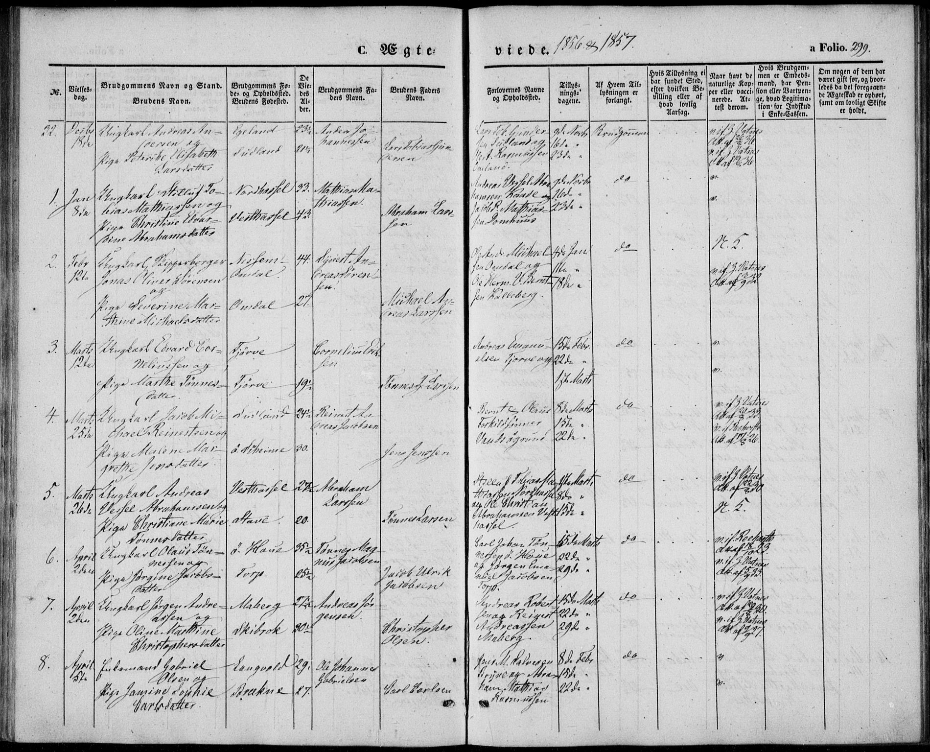 Lista sokneprestkontor, AV/SAK-1111-0027/F/Fb/L0002: Parish register (copy) no. B 2, 1847-1862, p. 299