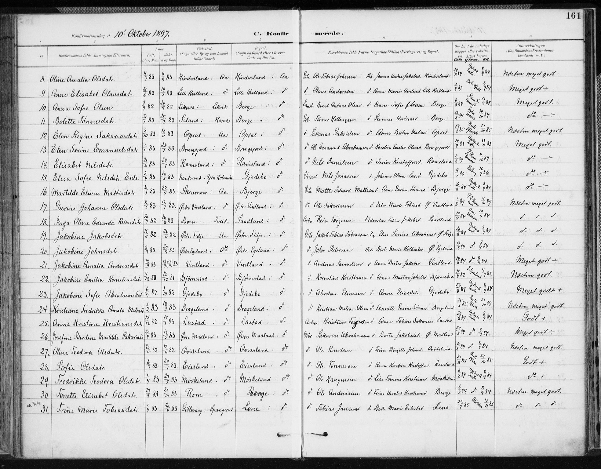 Lyngdal sokneprestkontor, AV/SAK-1111-0029/F/Fa/Fac/L0012: Parish register (official) no. A 12, 1894-1918, p. 161