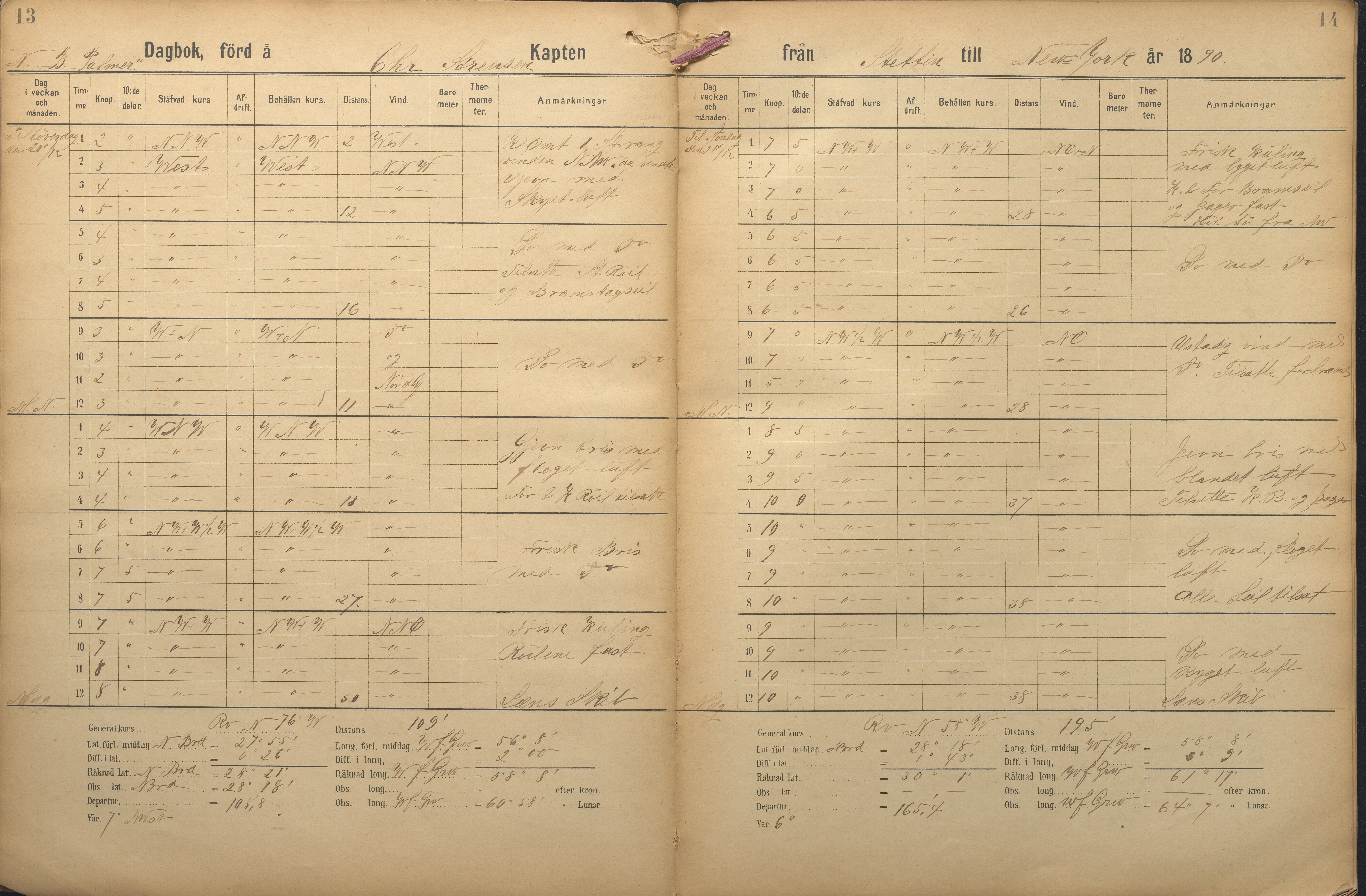 Fartøysarkivet, AAKS/PA-1934/F/L0227: N.B. Palmer (fregatt), 1850-1892, p. 13-14