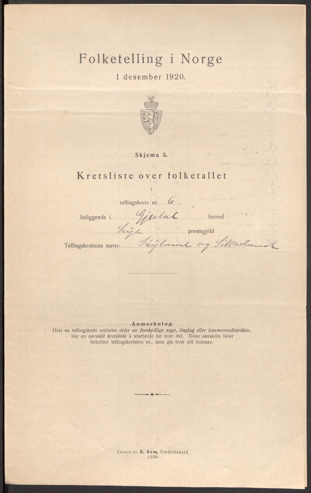 SAST, 1920 census for Gjesdal, 1920, p. 22