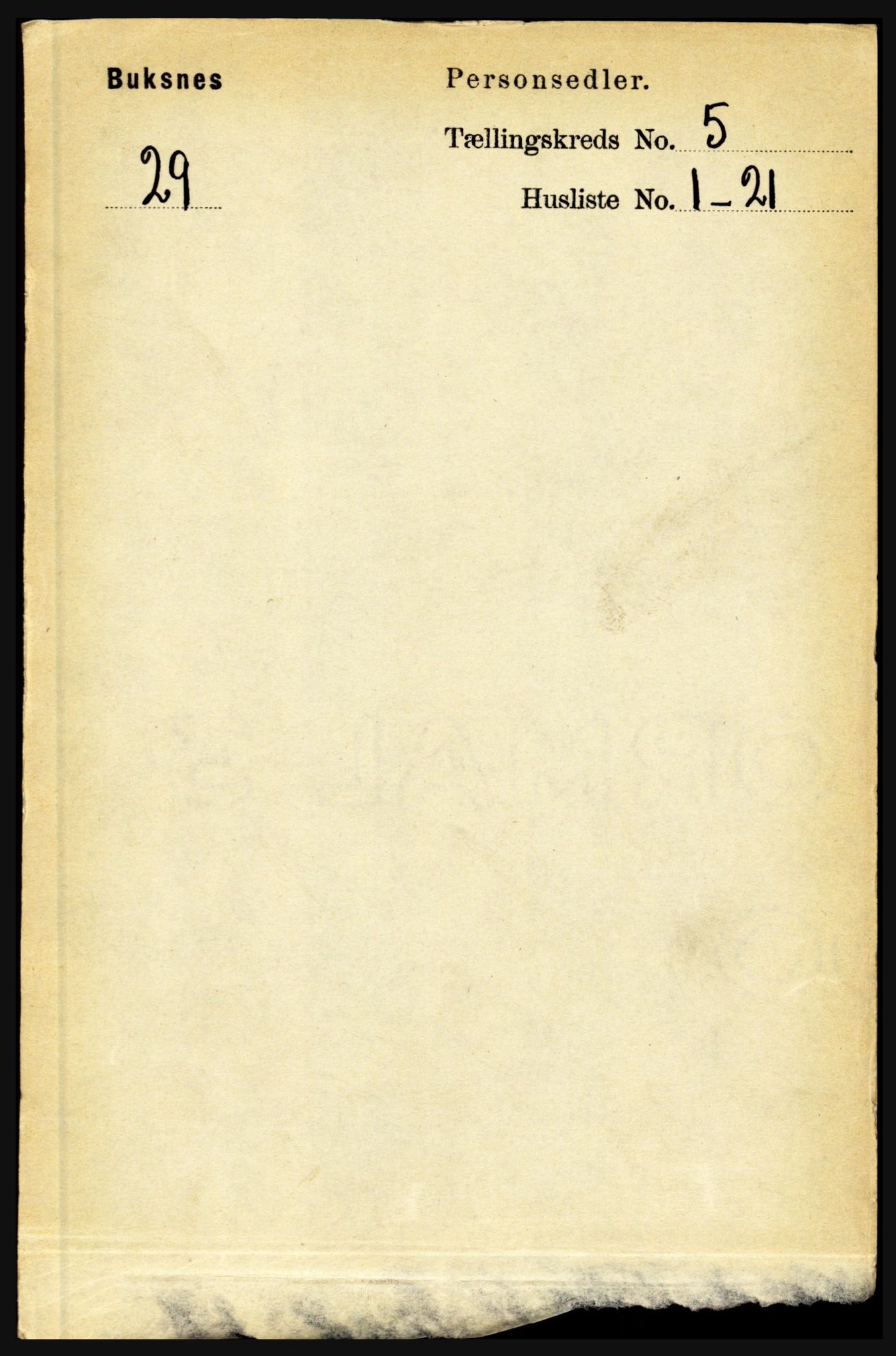 RA, 1891 census for 1860 Buksnes, 1891, p. 3868