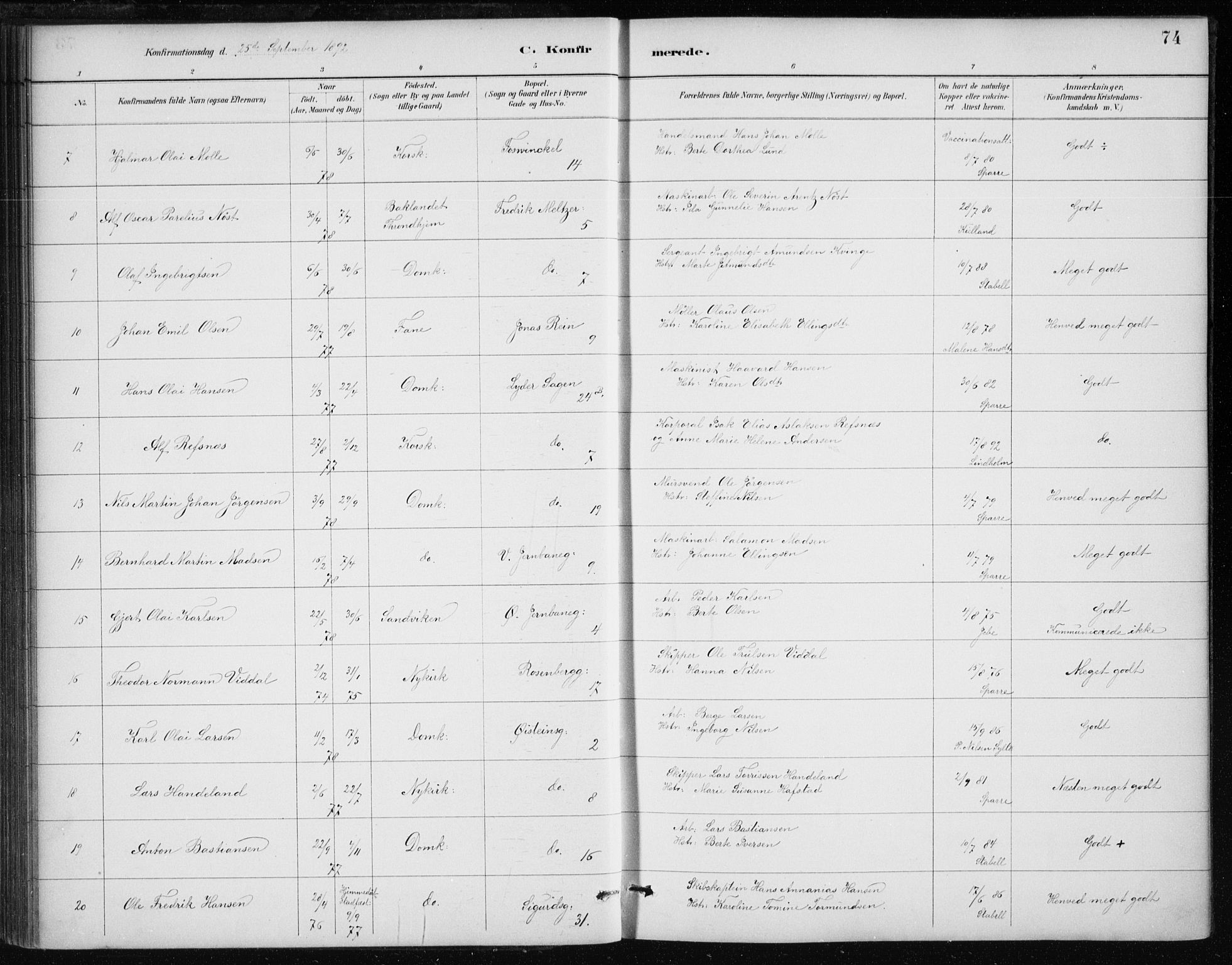 Johanneskirken sokneprestembete, SAB/A-76001/H/Haa/L0008: Parish register (official) no. C 1, 1885-1907, p. 74