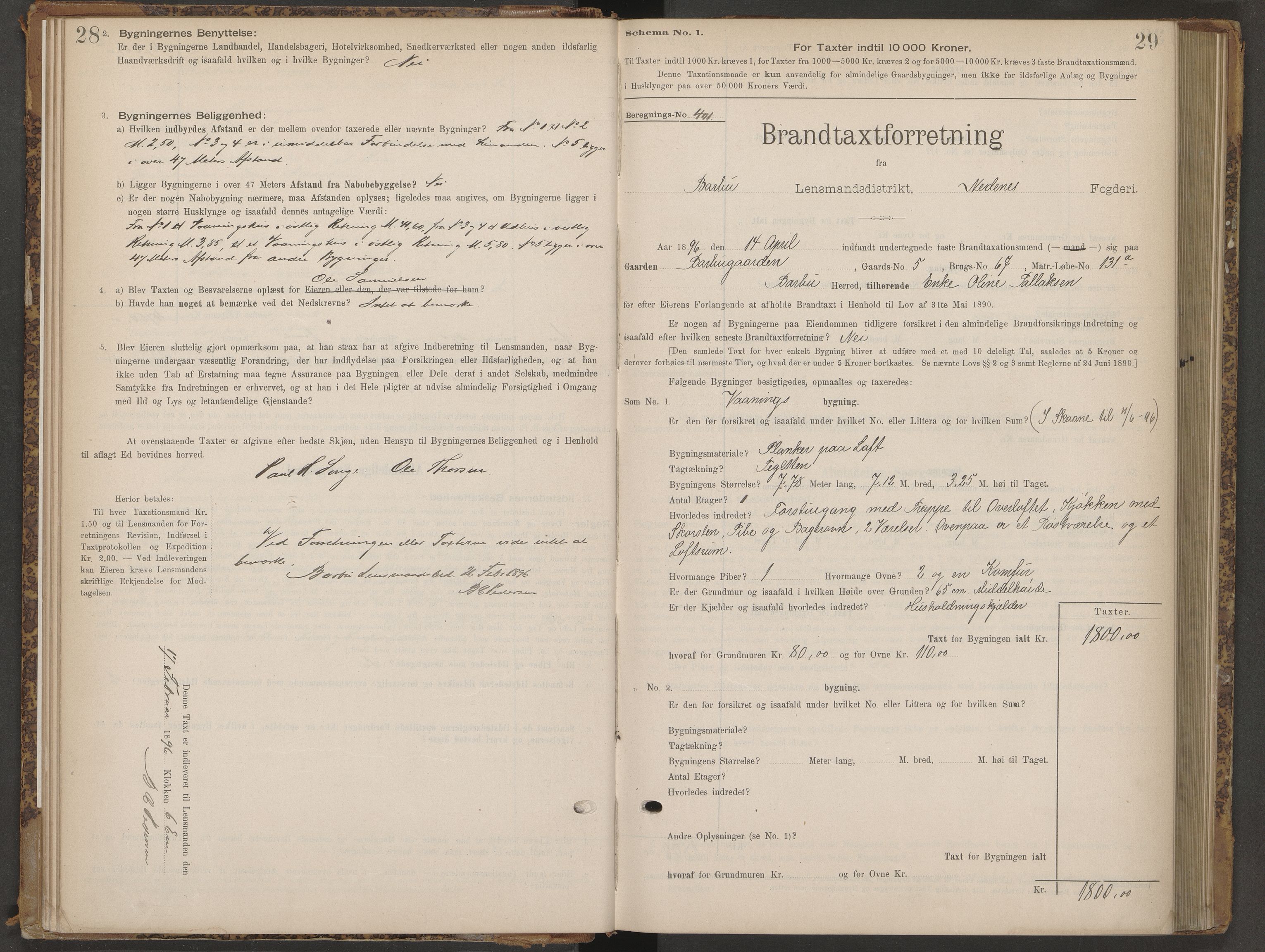 Norges Brannkasse Arendal, AV/SAK-2241-0002/F/Fa/L0024: Branntakstprotokoll nr. 22 for Barbu med gnr./bnr.register, 1895-1901