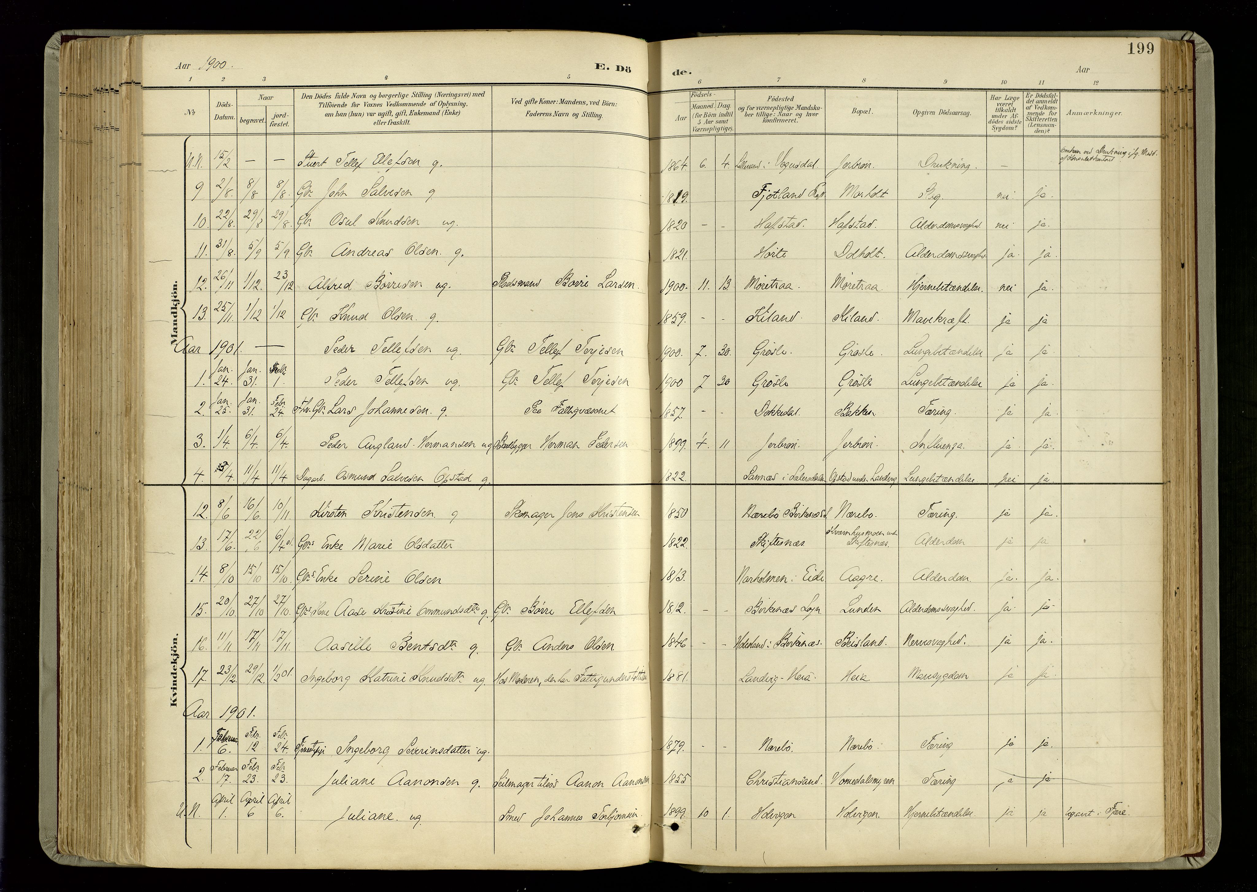 Hommedal sokneprestkontor, SAK/1111-0023/F/Fa/Fab/L0007: Parish register (official) no. A 7, 1898-1924, p. 199