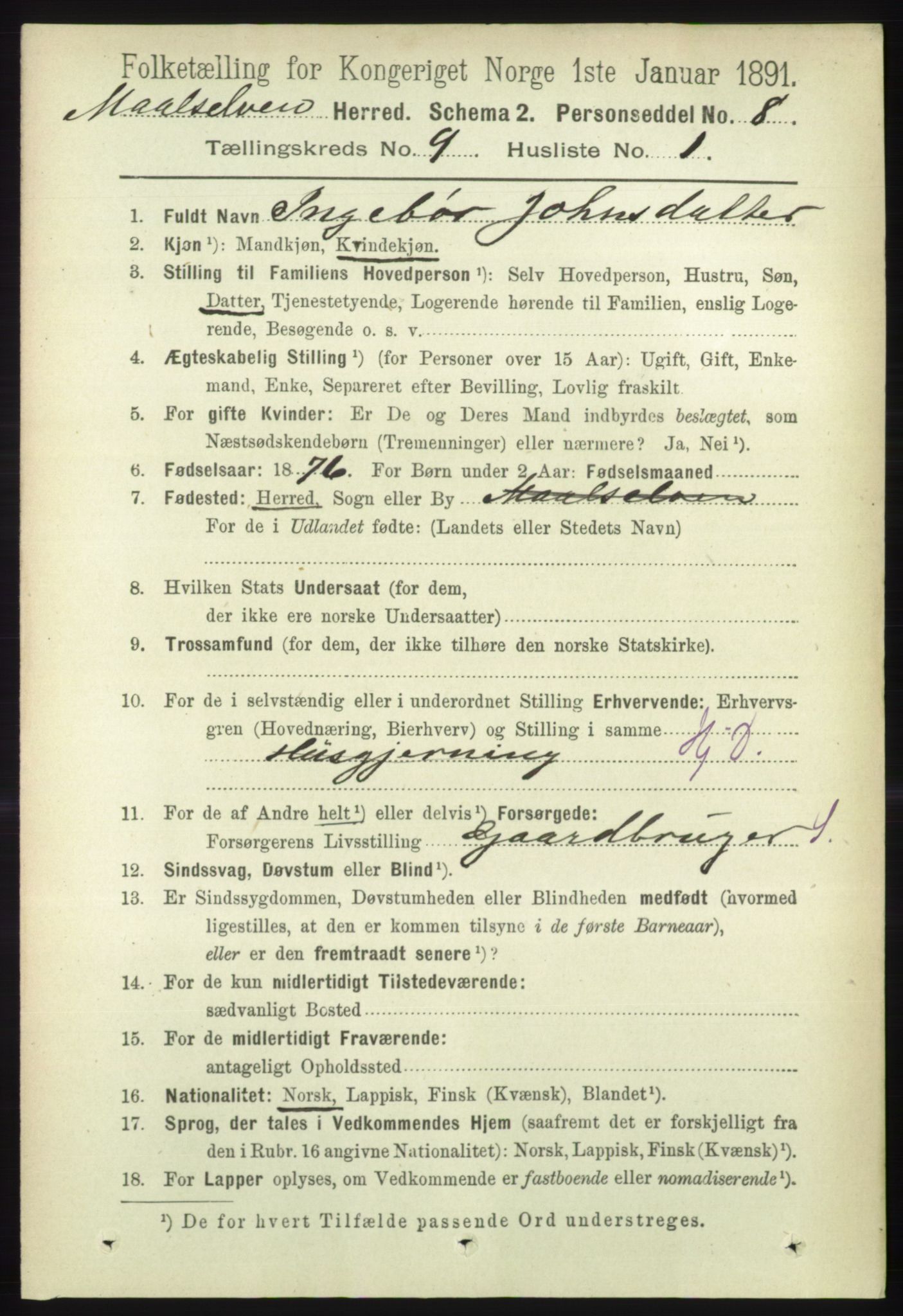 RA, 1891 census for 1924 Målselv, 1891, p. 2749