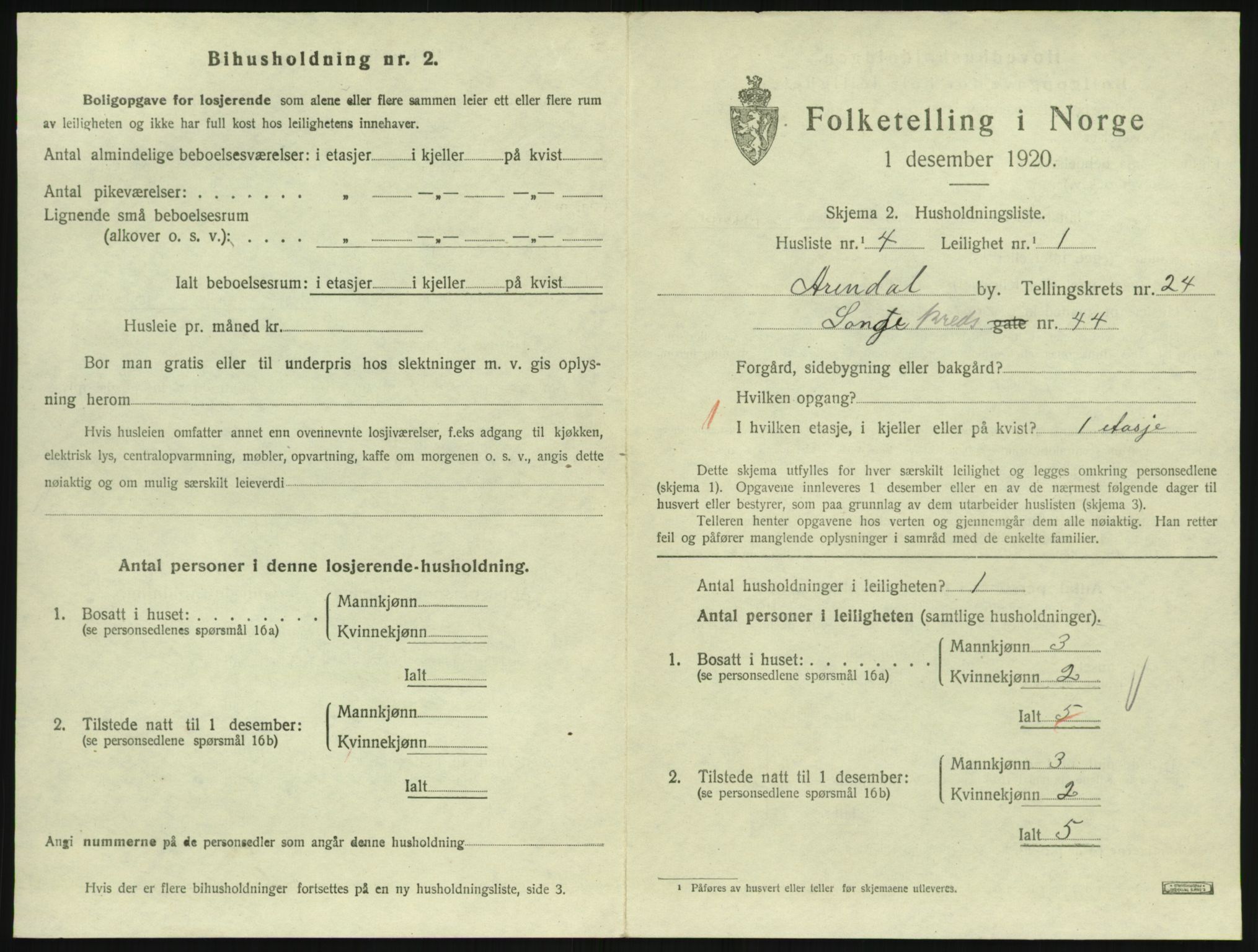 SAK, 1920 census for Arendal, 1920, p. 9044