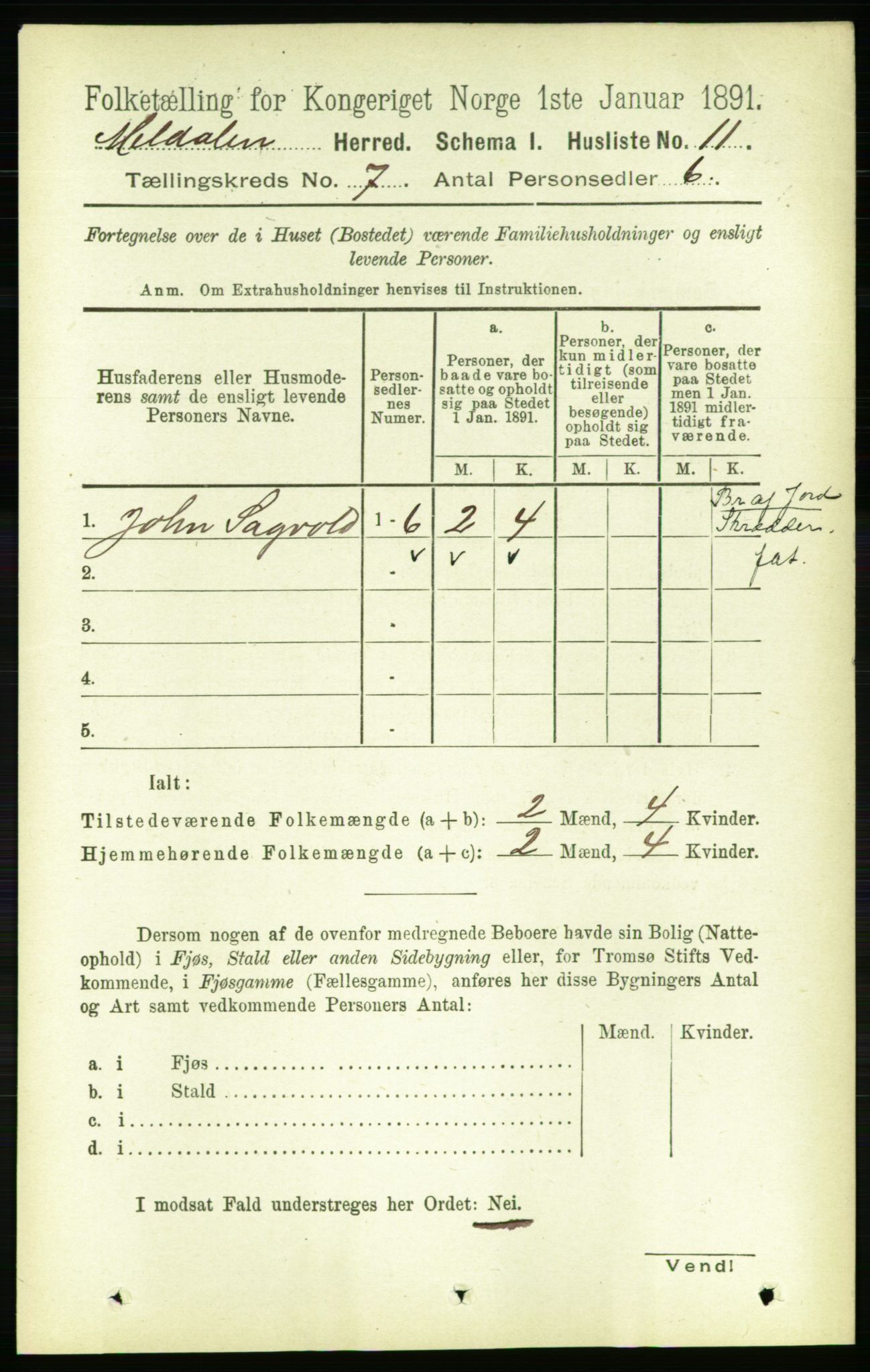 RA, 1891 census for 1636 Meldal, 1891, p. 3341