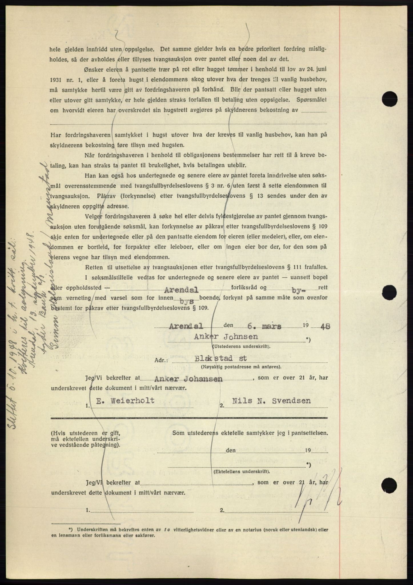 Nedenes sorenskriveri, AV/SAK-1221-0006/G/Gb/Gbb/L0005: Mortgage book no. B5, 1948-1948, Diary no: : 389/1948