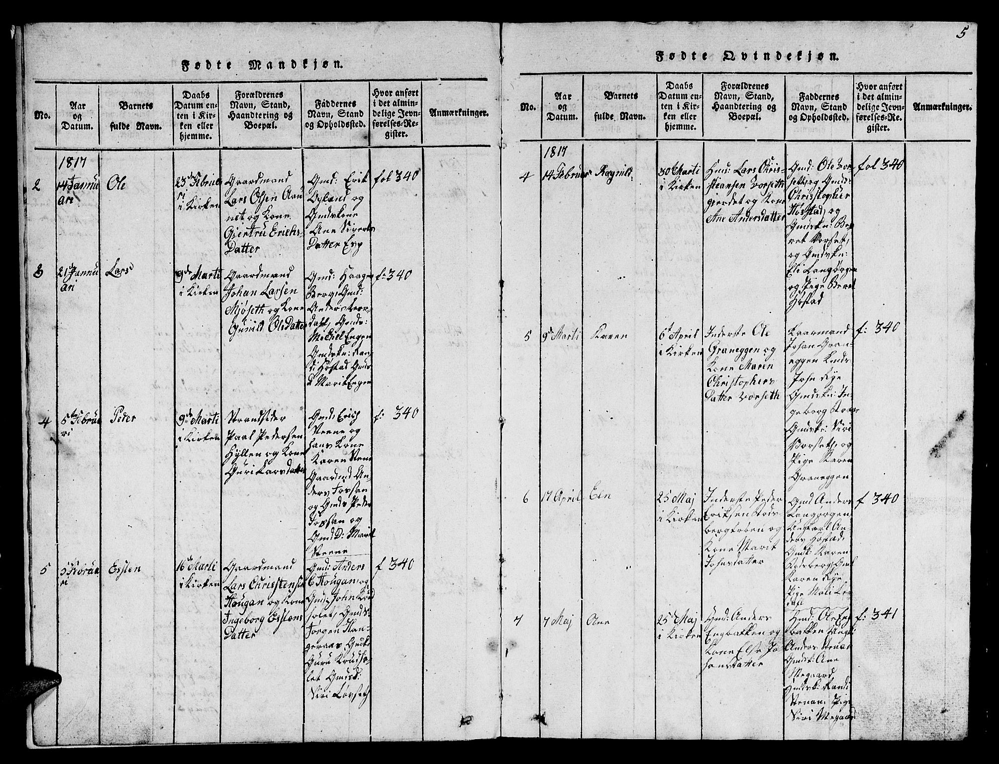 Ministerialprotokoller, klokkerbøker og fødselsregistre - Sør-Trøndelag, SAT/A-1456/612/L0385: Parish register (copy) no. 612C01, 1816-1845, p. 5