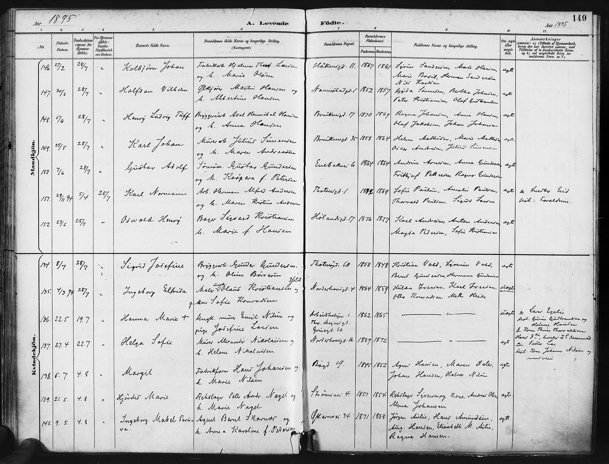 Kampen prestekontor Kirkebøker, SAO/A-10853/F/Fa/L0005: Parish register (official) no. I 5, 1890-1902, p. 149