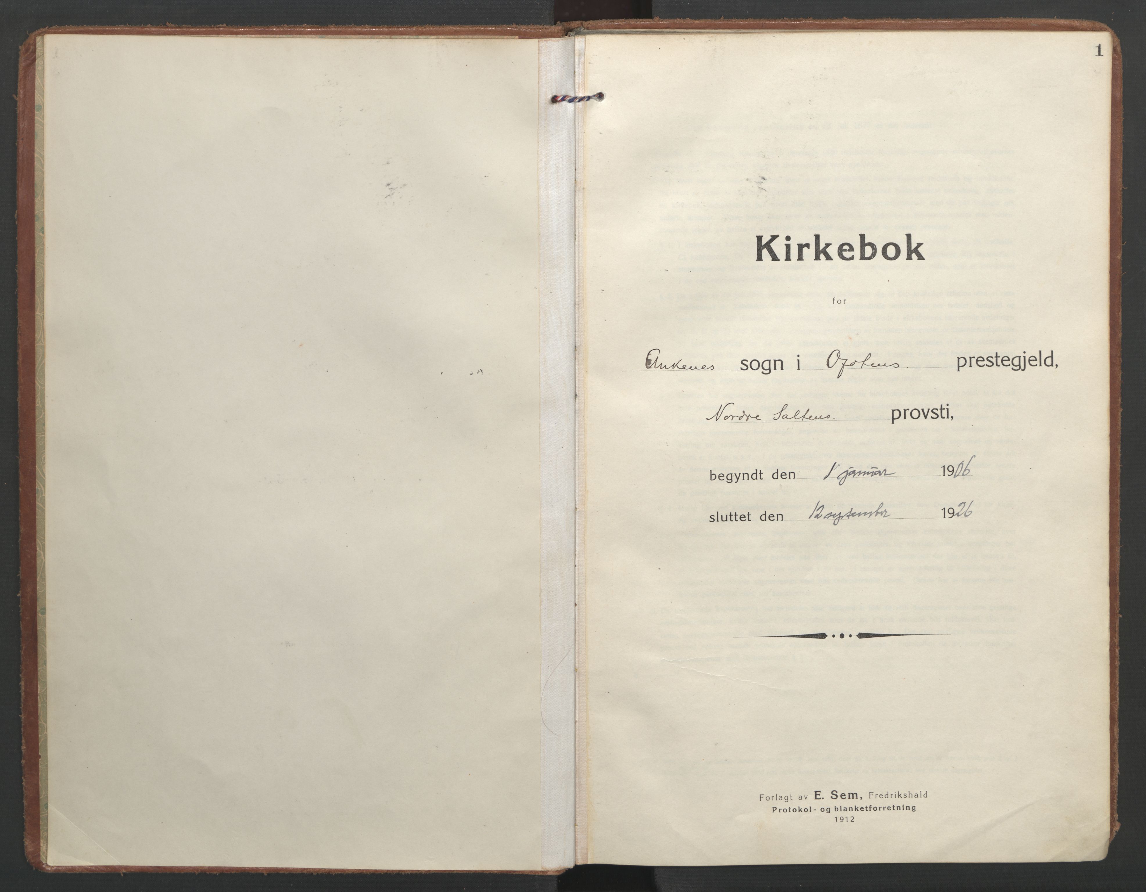 Ministerialprotokoller, klokkerbøker og fødselsregistre - Nordland, AV/SAT-A-1459/866/L0944: Parish register (official) no. 866A07, 1906-1926, p. 1