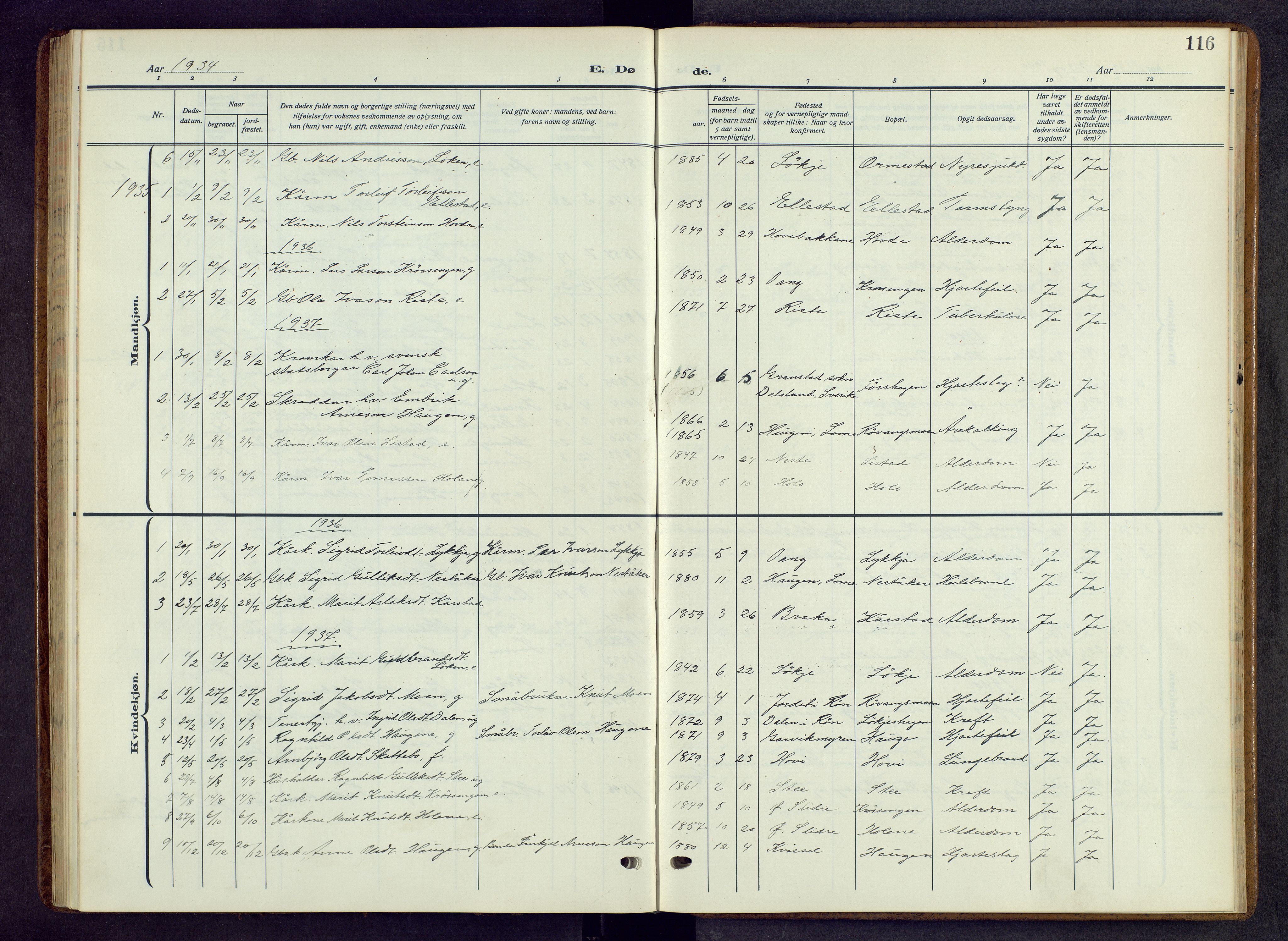 Vestre Slidre prestekontor, SAH/PREST-136/H/Ha/Hab/L0009: Parish register (copy) no. 9, 1914-1970, p. 116