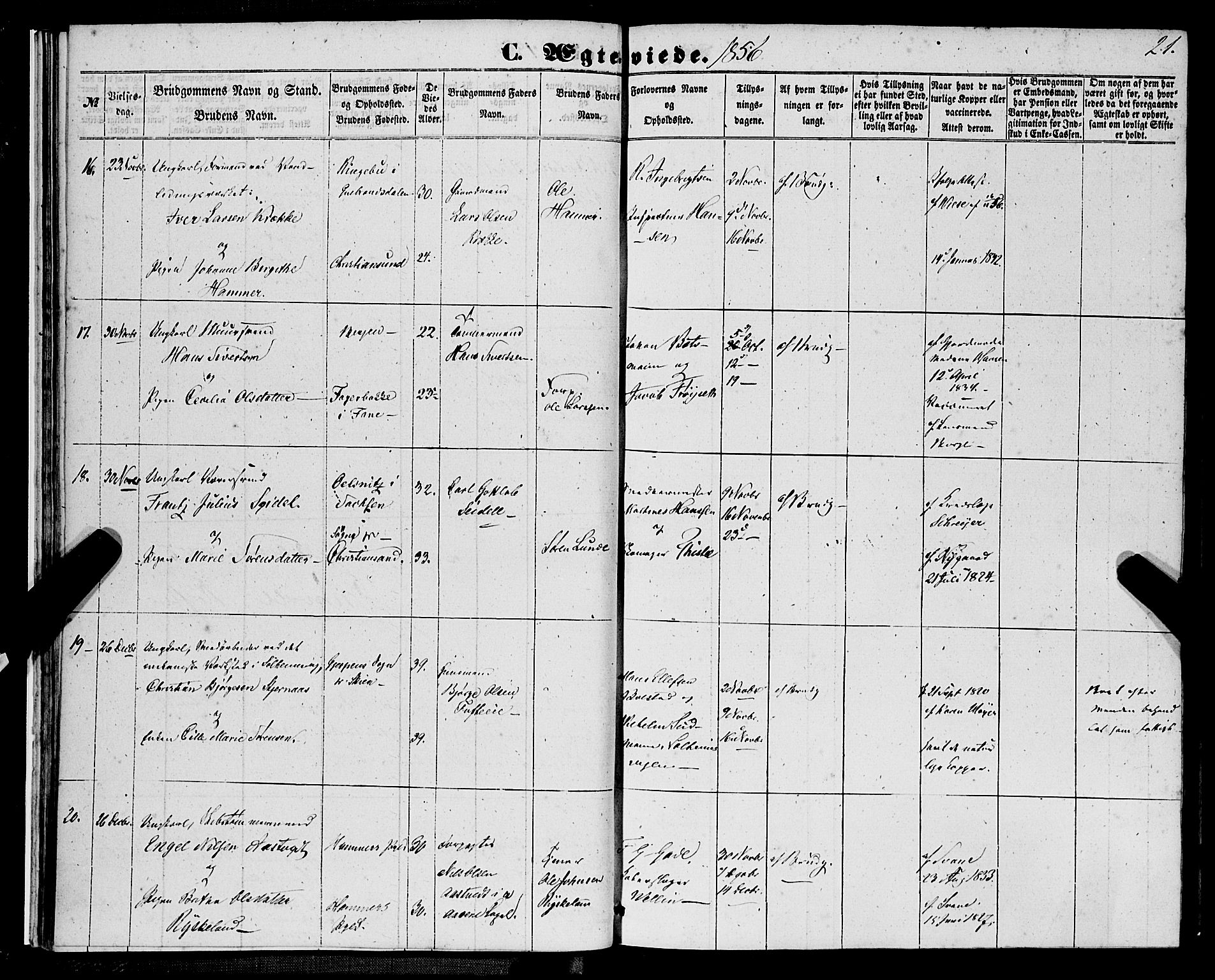 St. Jørgens hospital og Årstad sokneprestembete, AV/SAB-A-99934: Parish register (official) no. A 9, 1853-1878, p. 21