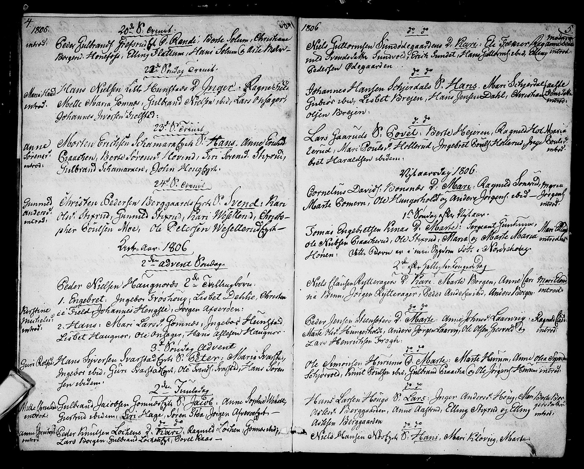 Hole kirkebøker, AV/SAKO-A-228/F/Fa/L0003: Parish register (official) no. I 3, 1805-1814, p. 4-5