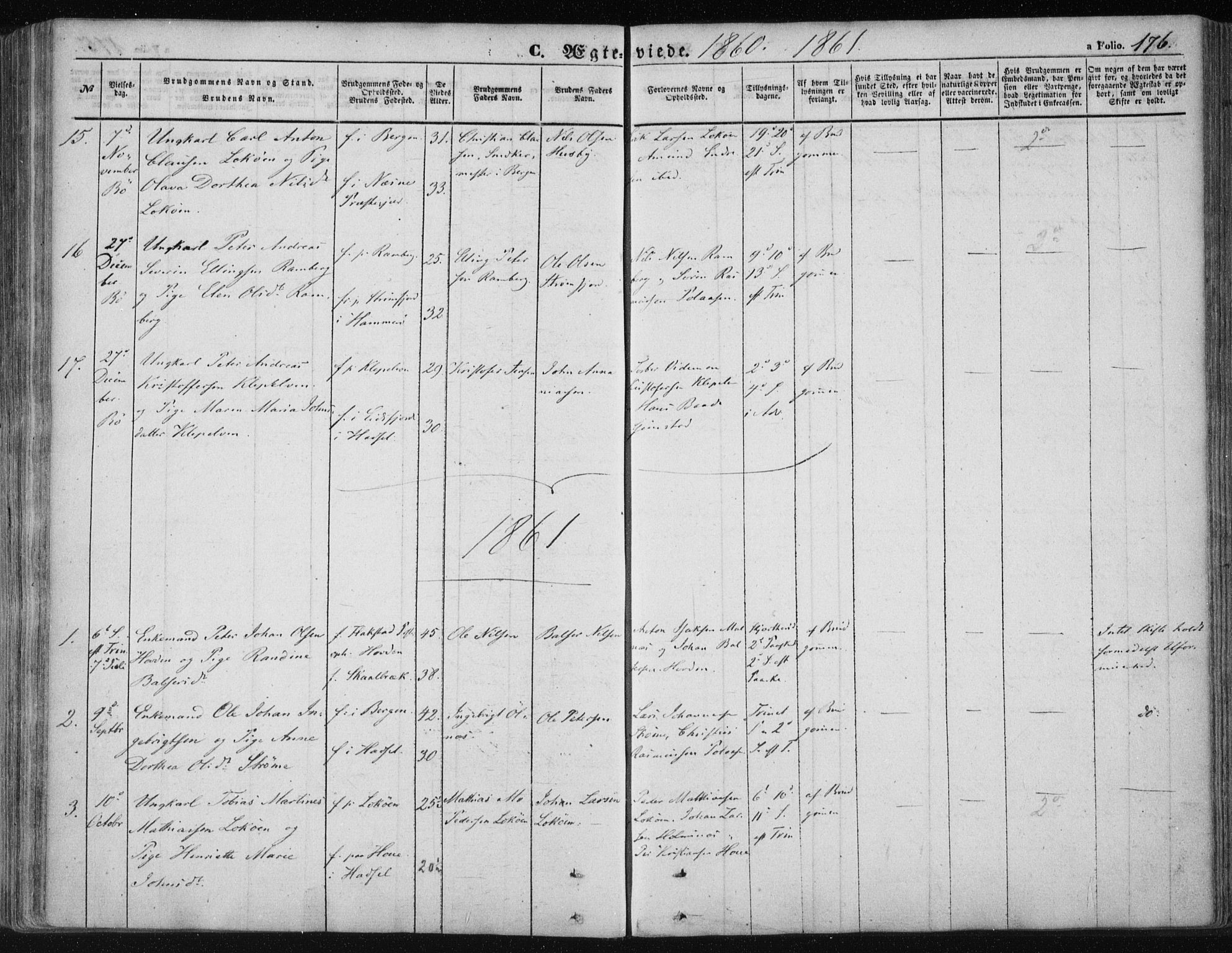Ministerialprotokoller, klokkerbøker og fødselsregistre - Nordland, SAT/A-1459/891/L1300: Parish register (official) no. 891A05, 1856-1870, p. 176