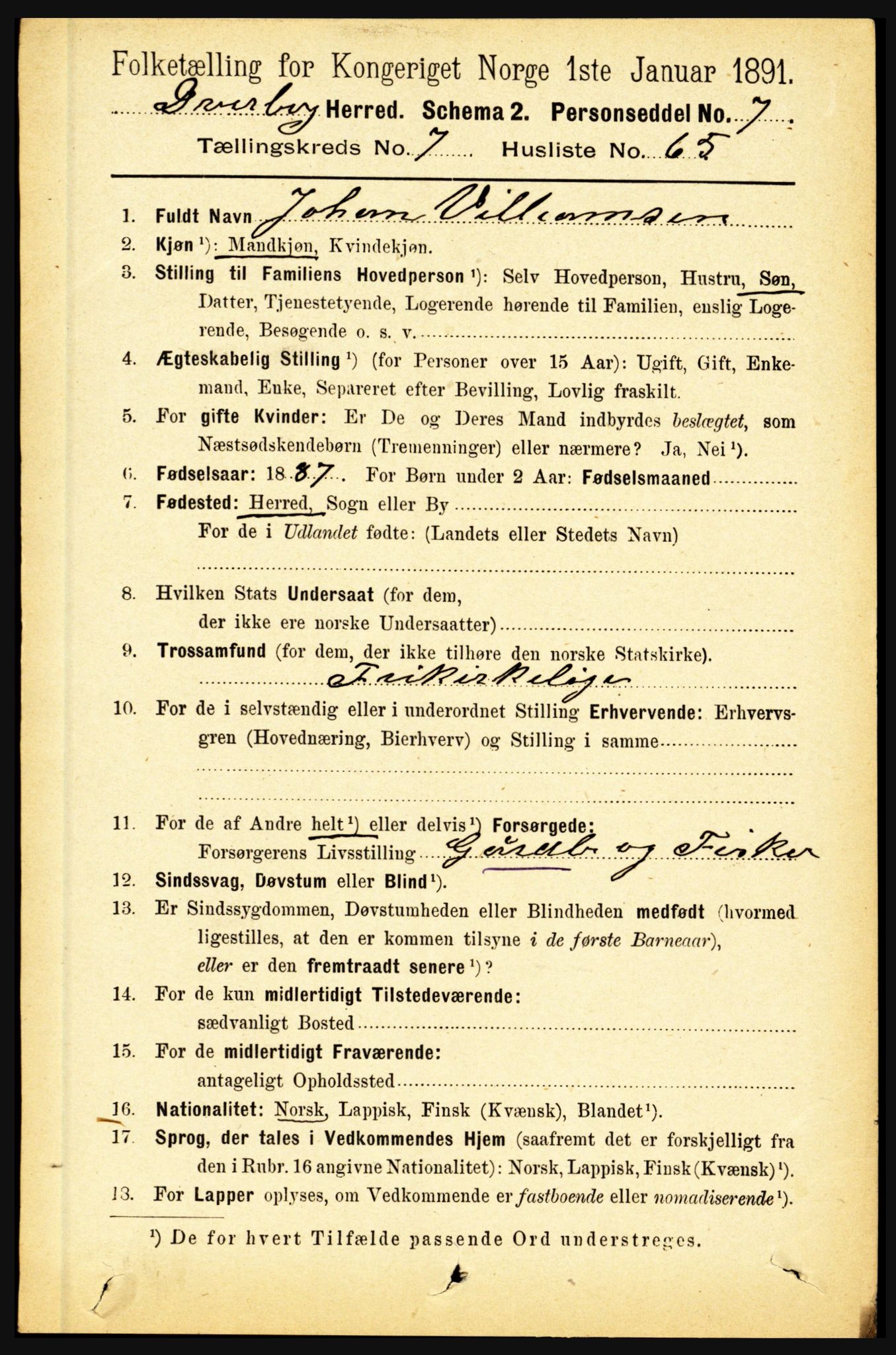 RA, 1891 census for 1872 Dverberg, 1891, p. 3043