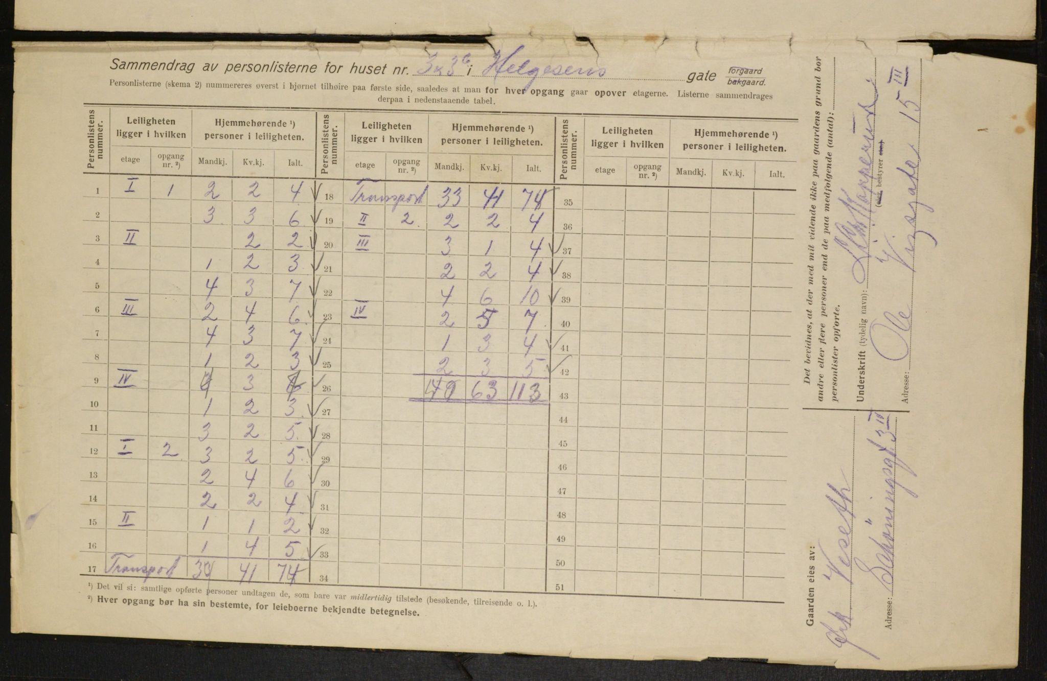 OBA, Municipal Census 1916 for Kristiania, 1916, p. 38056