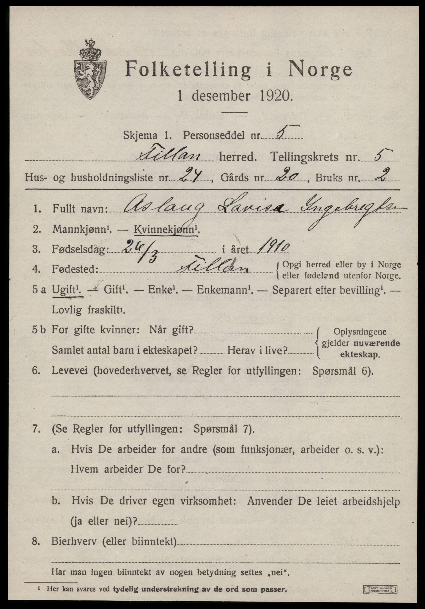 SAT, 1920 census for Fillan, 1920, p. 2630