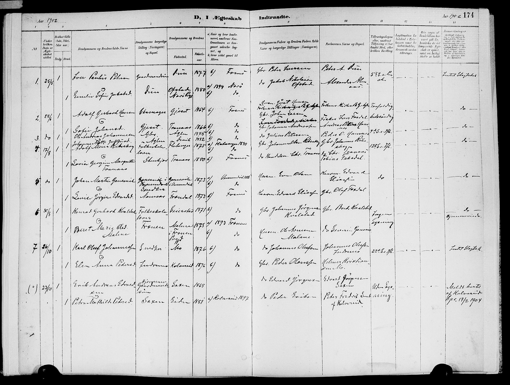 Ministerialprotokoller, klokkerbøker og fødselsregistre - Nord-Trøndelag, SAT/A-1458/773/L0617: Parish register (official) no. 773A08, 1887-1910, p. 174