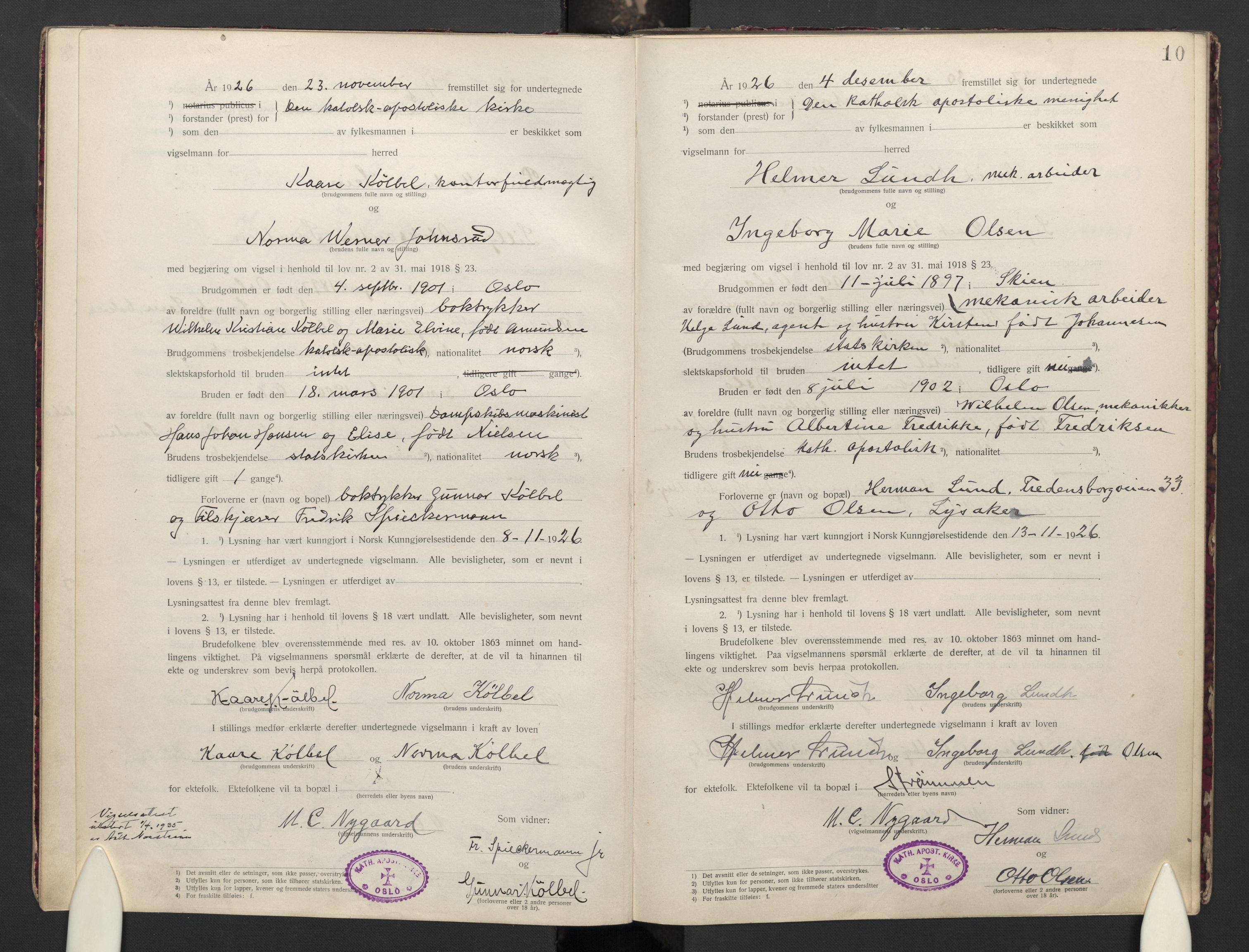Den katolsk apostoliske menighet i Oslo , SAO/PAO-0214/F/Fb/L0004: Dissenter register no. 4, 1919-1947, p. 10