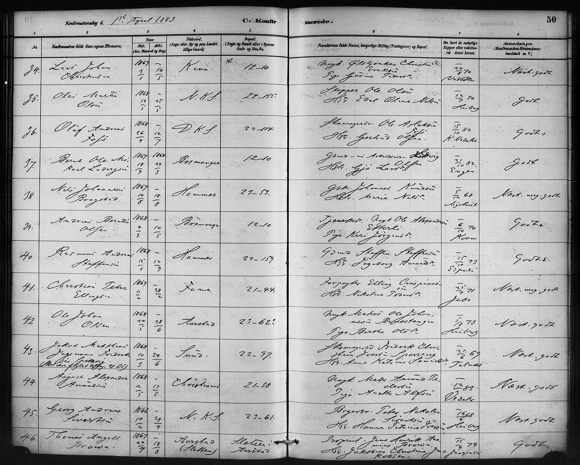 Korskirken sokneprestembete, SAB/A-76101/H/Haa/L0029: Parish register (official) no. C 5, 1880-1892, p. 50