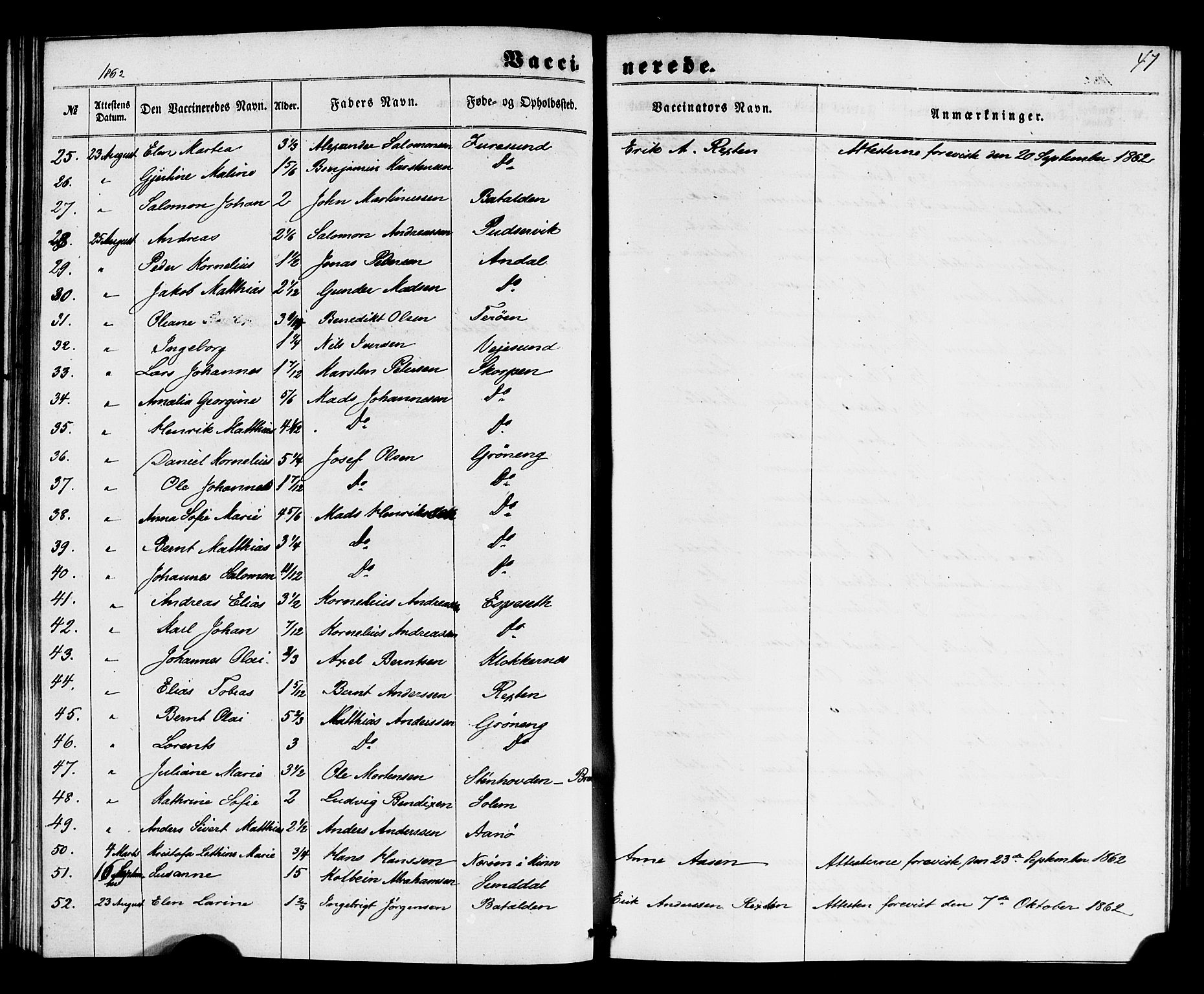 Kinn sokneprestembete, SAB/A-80801/H/Haa/Haaa/L0017: Parish register (official) no. A 17, 1858-1867, p. 47