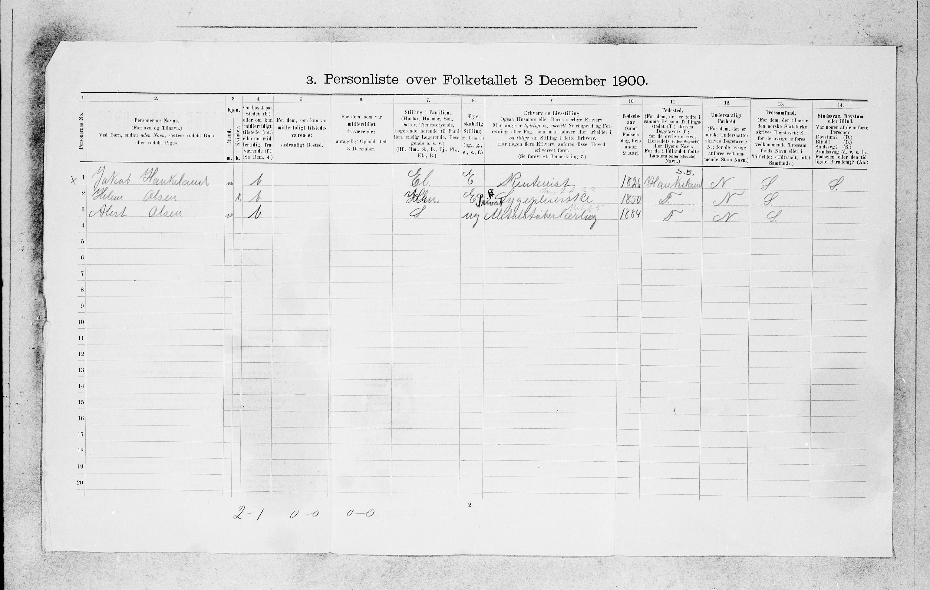 SAB, 1900 census for Bergen, 1900, p. 11090