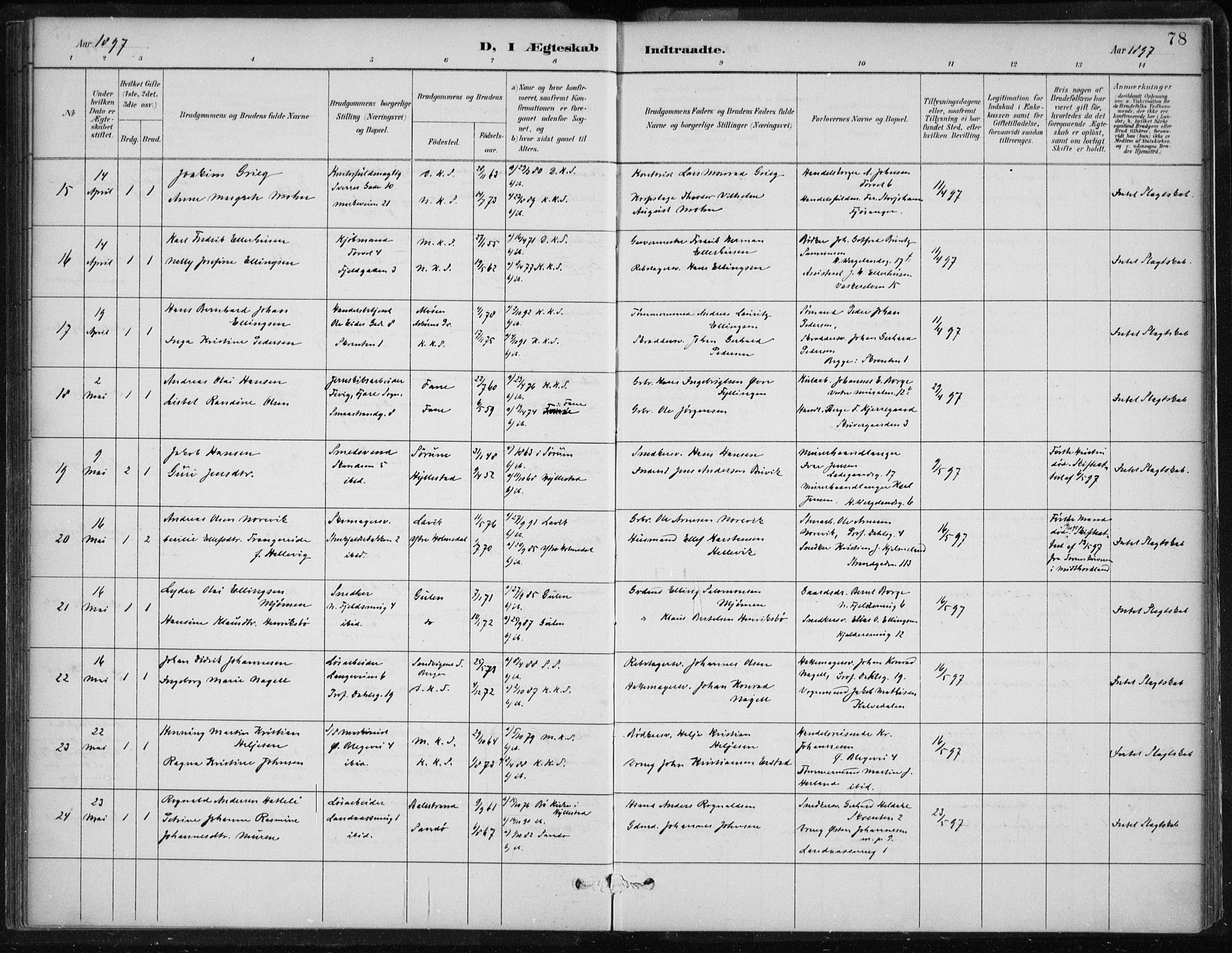 Korskirken sokneprestembete, AV/SAB-A-76101/H/Hab: Parish register (copy) no. D 3, 1887-1906, p. 78