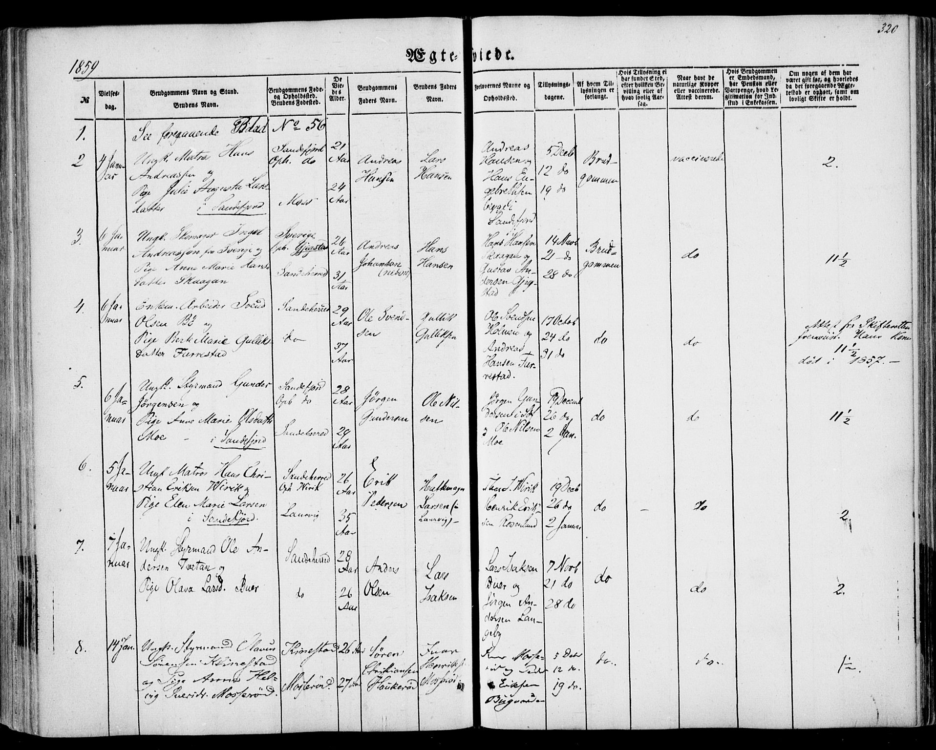 Sandar kirkebøker, SAKO/A-243/F/Fa/L0007: Parish register (official) no. 7, 1855-1861, p. 320
