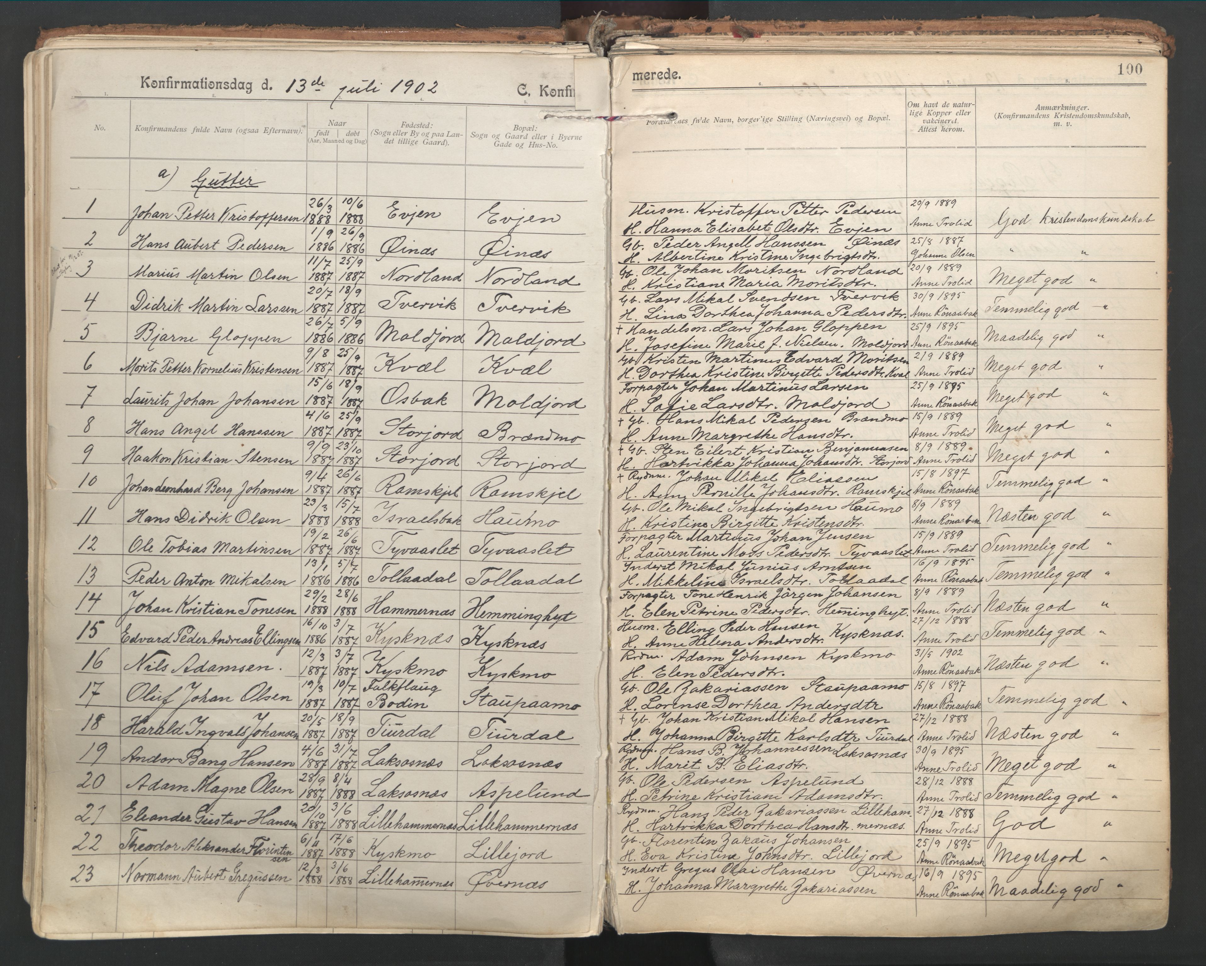 Ministerialprotokoller, klokkerbøker og fødselsregistre - Nordland, AV/SAT-A-1459/846/L0647: Parish register (official) no. 846A05, 1902-1915, p. 100