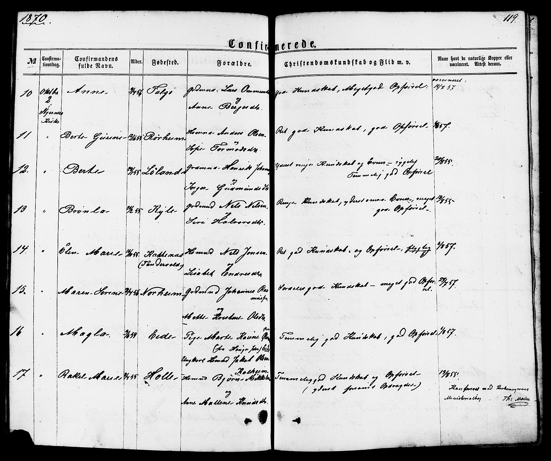 Nedstrand sokneprestkontor, AV/SAST-A-101841/01/IV: Parish register (official) no. A 10, 1861-1887, p. 119