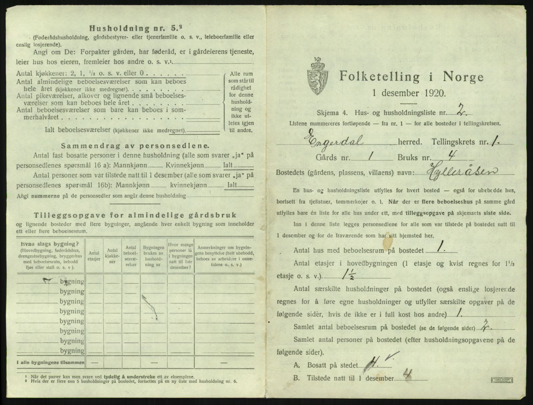 SAH, 1920 census for Engerdal, 1920, p. 33