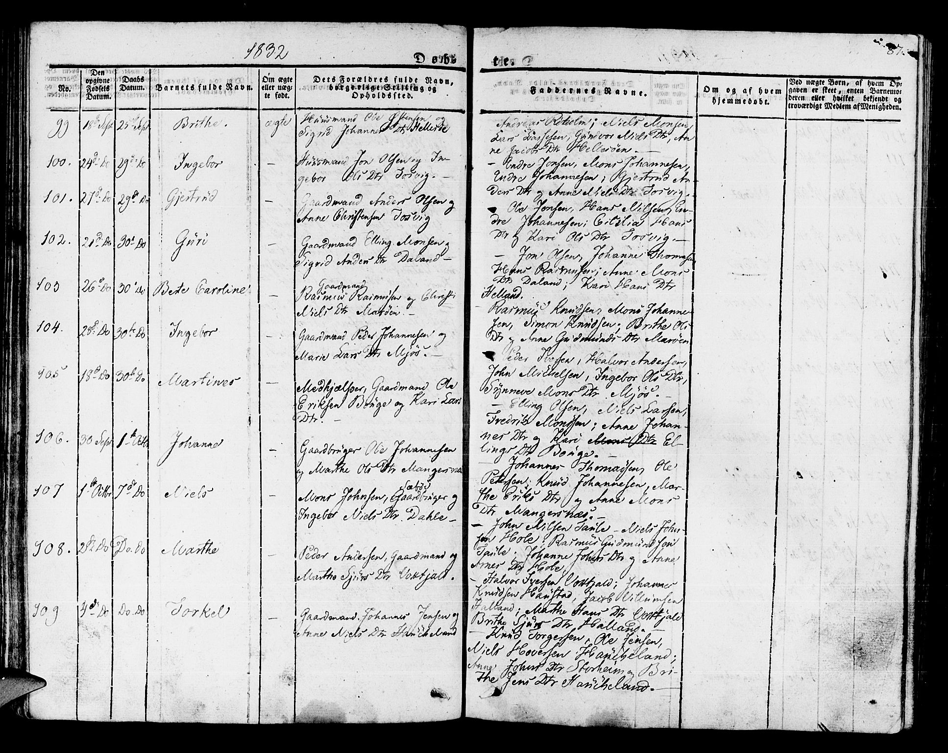 Manger sokneprestembete, AV/SAB-A-76801/H/Haa: Parish register (official) no. A 4, 1824-1838, p. 87