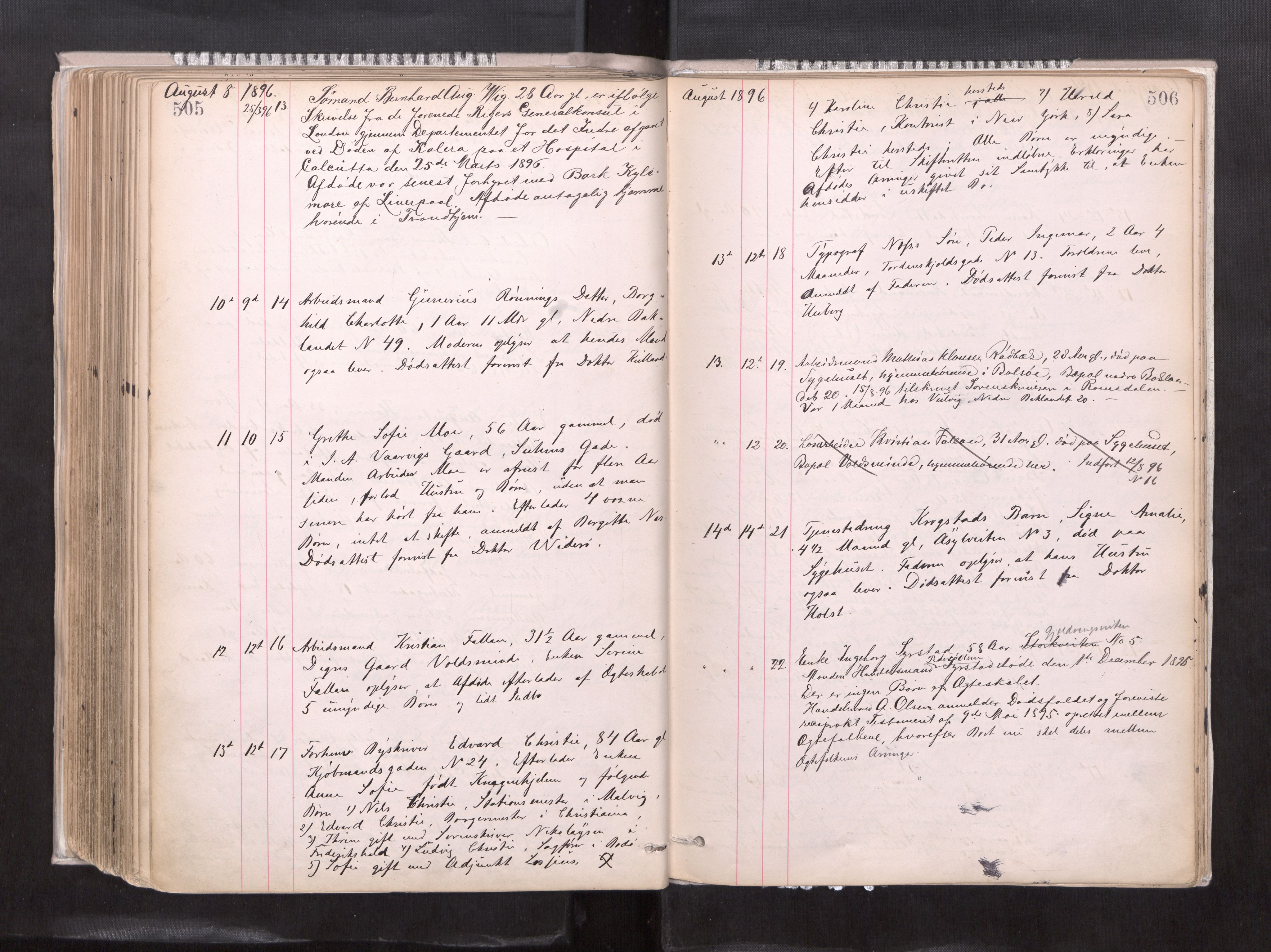 Trondheim byfogd, AV/SAT-A-0003/1/3/3L/L0004: Dødsanmeldelsesprotokoll, 1891-1897, p. 505-506