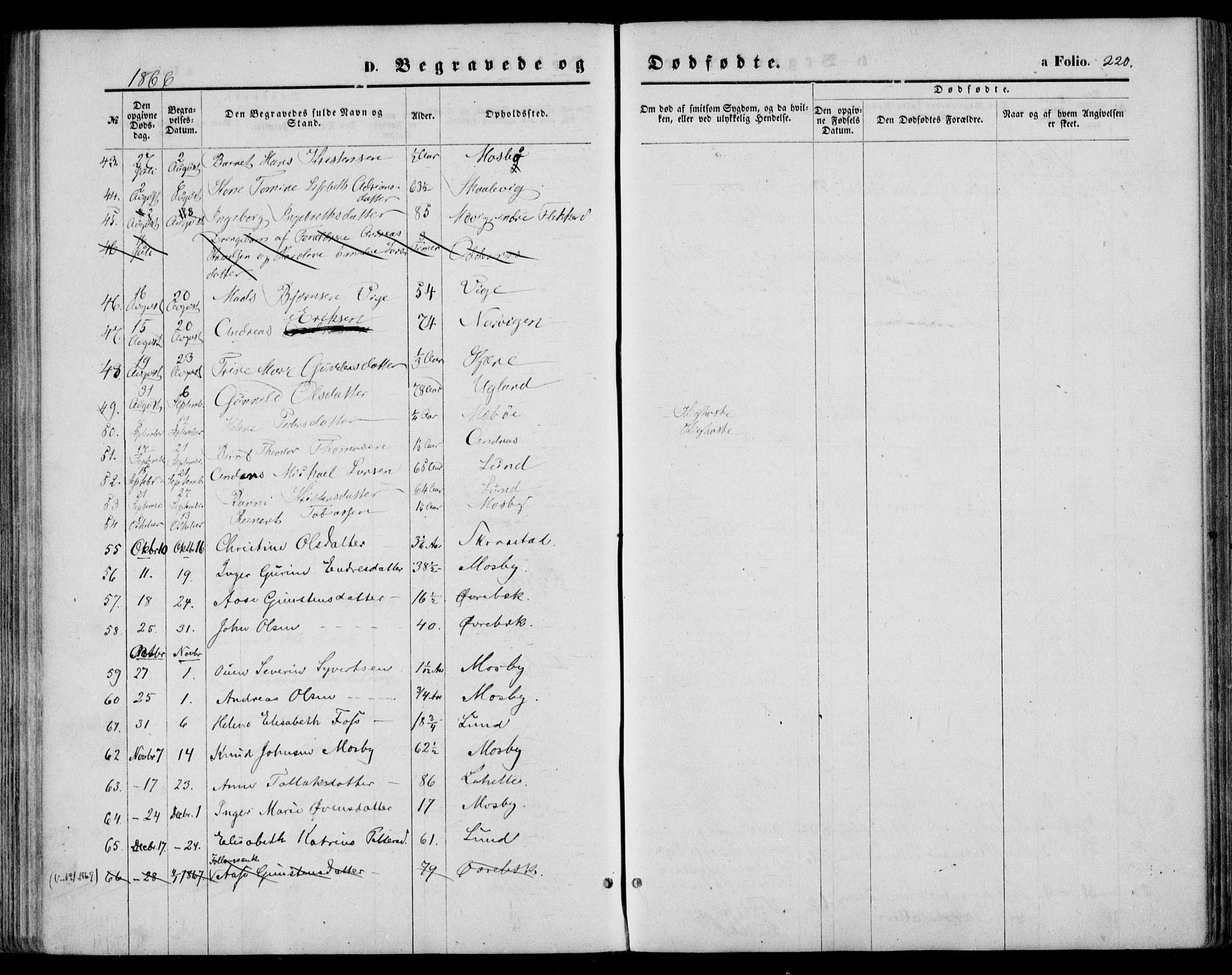 Oddernes sokneprestkontor, AV/SAK-1111-0033/F/Fa/Faa/L0008: Parish register (official) no. A 8, 1864-1880, p. 220