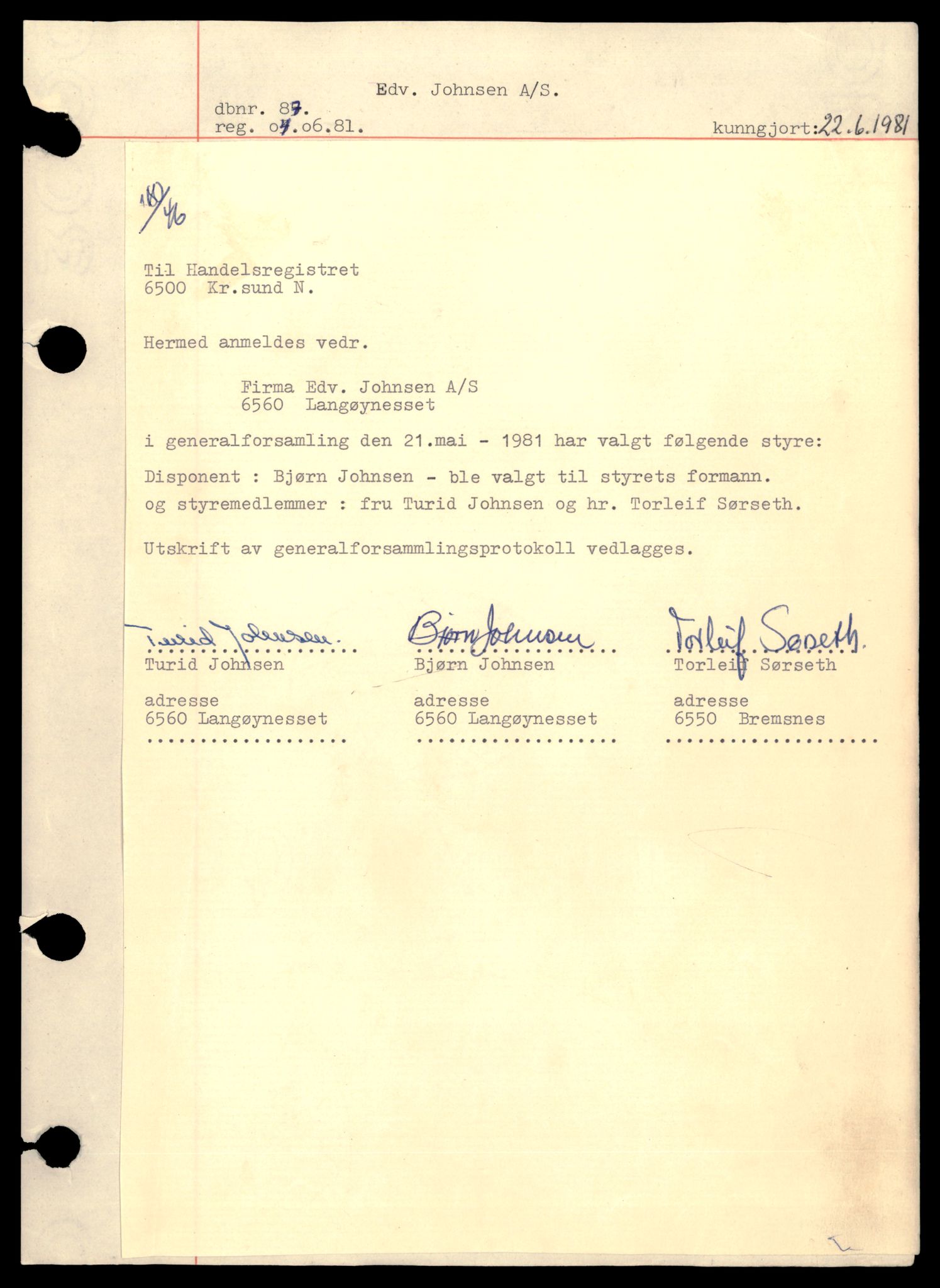 Kristiansund sorenskriveri, AV/SAT-A-0019/2/J/Jc/Jca/L0004: Aksjeselskap, E-J, 1944-1990, p. 13