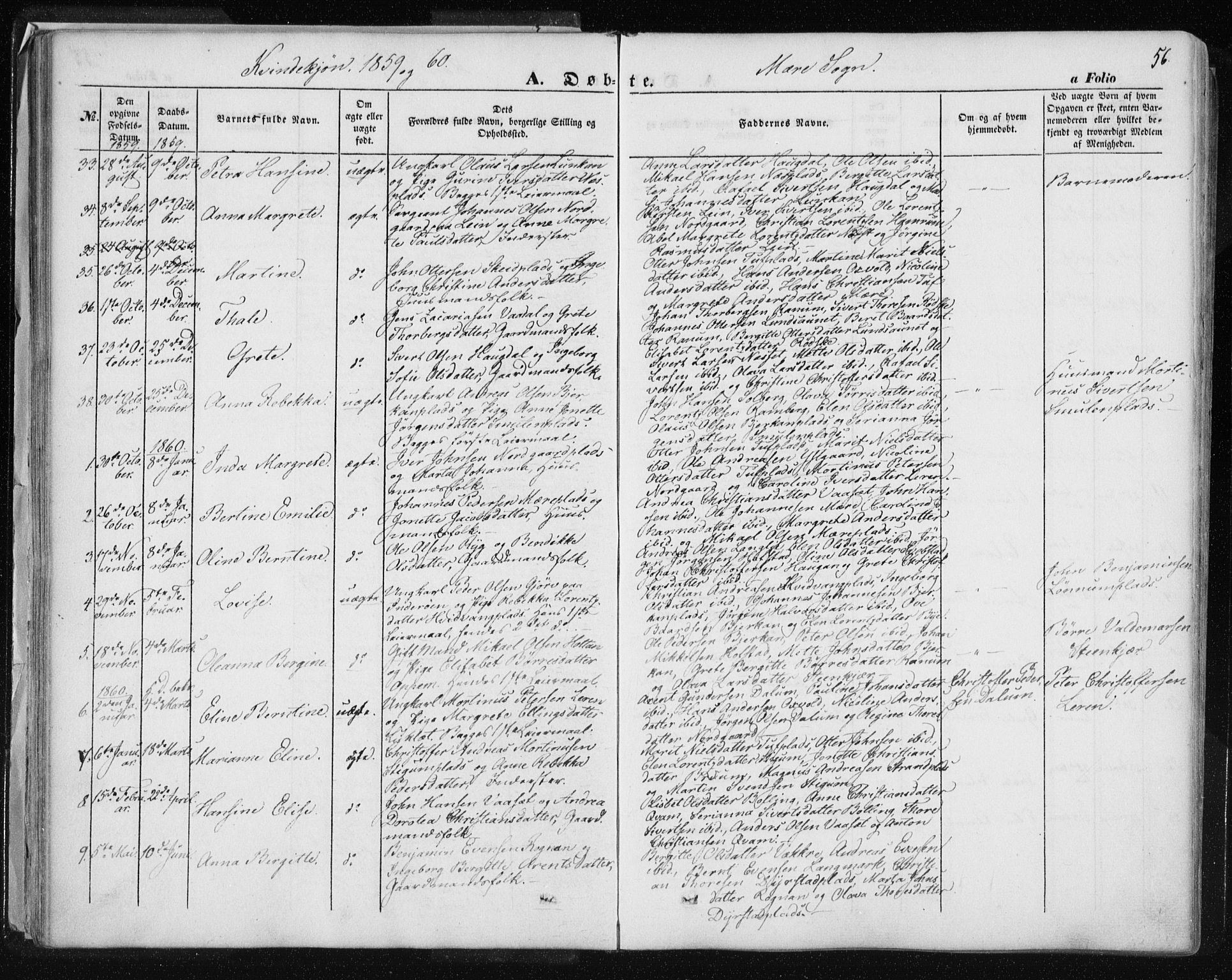 Ministerialprotokoller, klokkerbøker og fødselsregistre - Nord-Trøndelag, AV/SAT-A-1458/735/L0342: Parish register (official) no. 735A07 /1, 1849-1862, p. 56